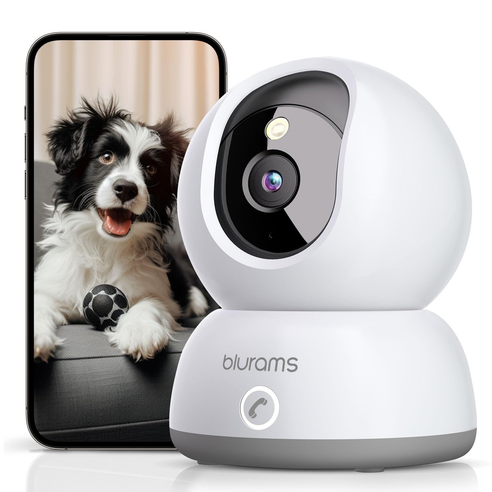 Blurams Überwachungskamera 2K 360 Grad WLAN Kamera mit EIN-Touch-Call (Bewegungserkennung, Farbnachtsicht, Alarm, Kompatibel mit Alexa, Hundekamera für Haustiere/Haus/Kinder)