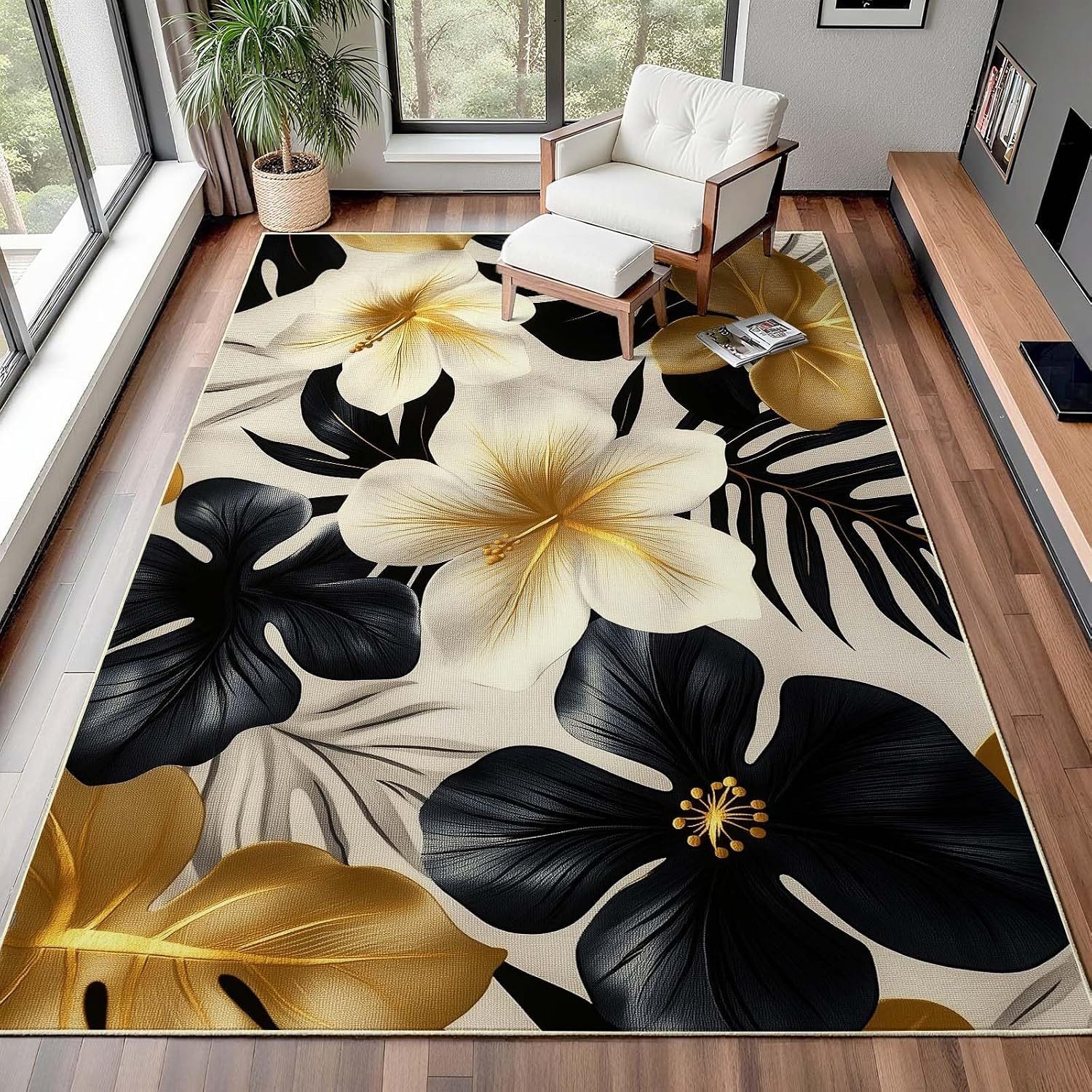Jumpeak Teppich Tropischer Pflanzenteppich, für jeden Raum geeignet, Festtagsgeschenk, Rechteck, Höhe: 5 mm, Rectangular, 5mm dick, faux cashmere, indoor rug, machine-washable rug