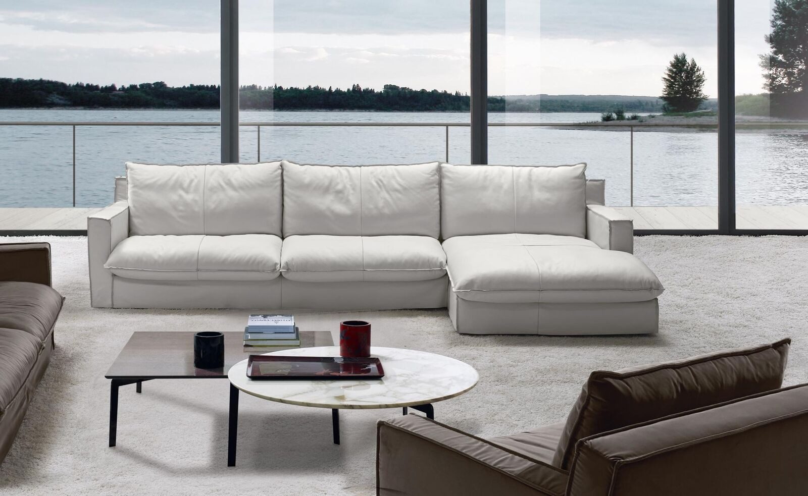 Xlmoebel Ecksofa PRIANERA L-Form Polster-Ecksofa aus weißem Leder, Ecksofa, Hergestellt in Europa