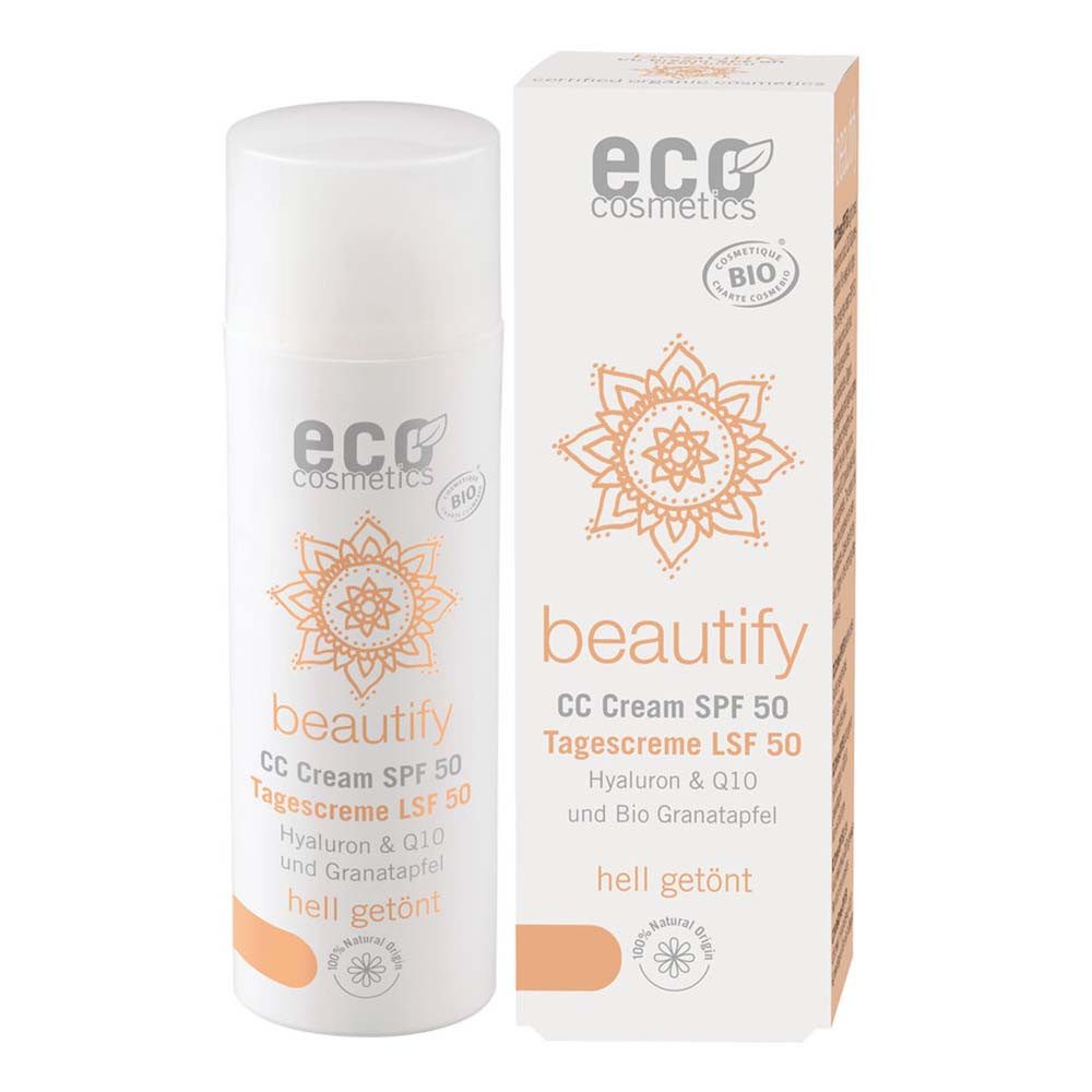 Eco Cosmetics Getönte Gesichtscreme OPC, Q10 & Hyaluron - LSF50 CC Creme hell 50ml