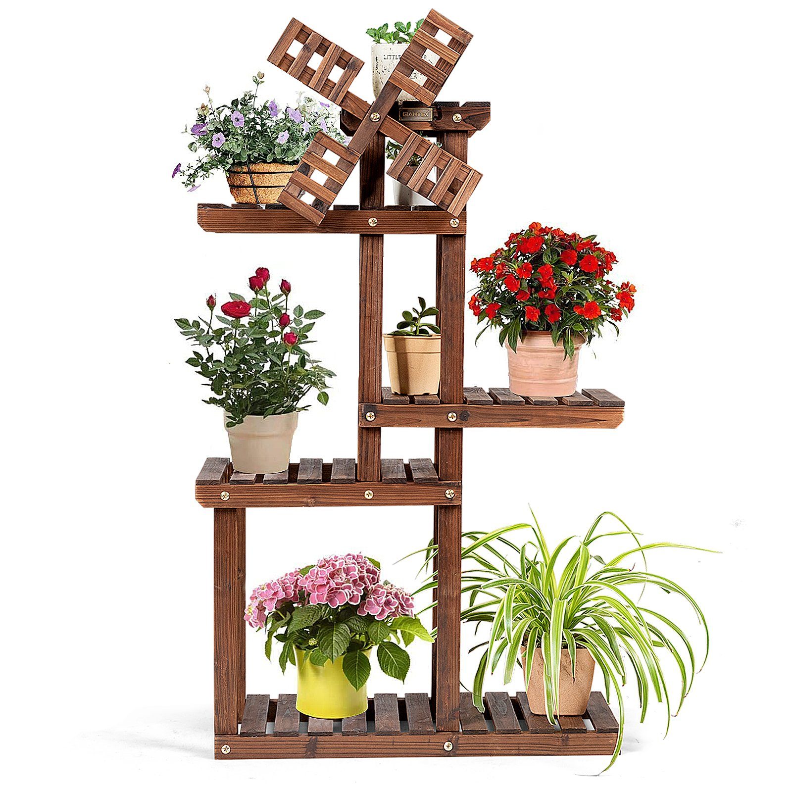 COSTWAY Blumenständer, 5 Etagen Pflanzenregal, mit Windmühle