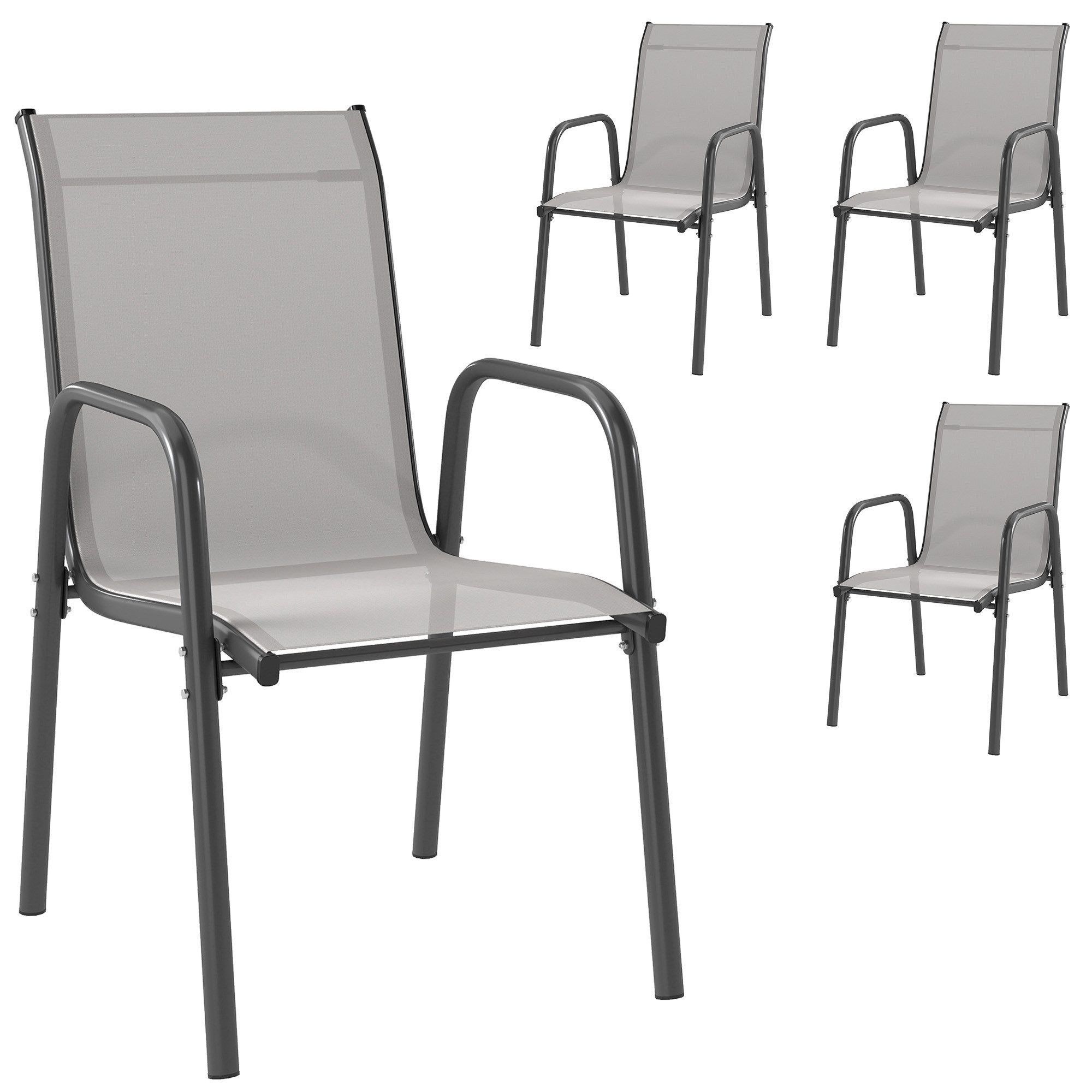 Outsunny Gartenstuhl mit Atmungsaktive Rücken, Armlehnen (Gartenstühle, 4 St), für Garten Balkon Terrasse 51 x 69 x 87 cm Hellgrau