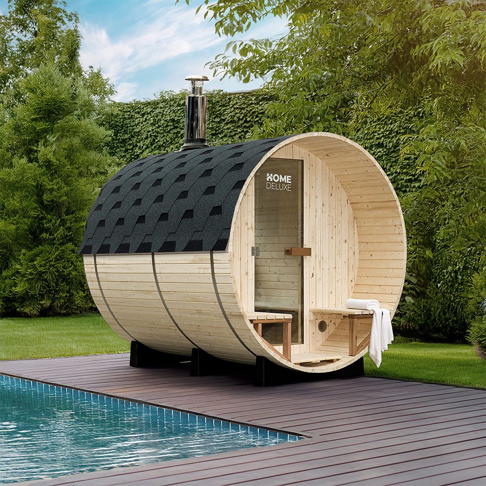 HOME DELUXE Fasssauna mit Holzofen - 4-6 Personen, BxTxH: 210 x 240 x 210 cm, inkl. Holzofen @ Saunazubehör, Gartensauna