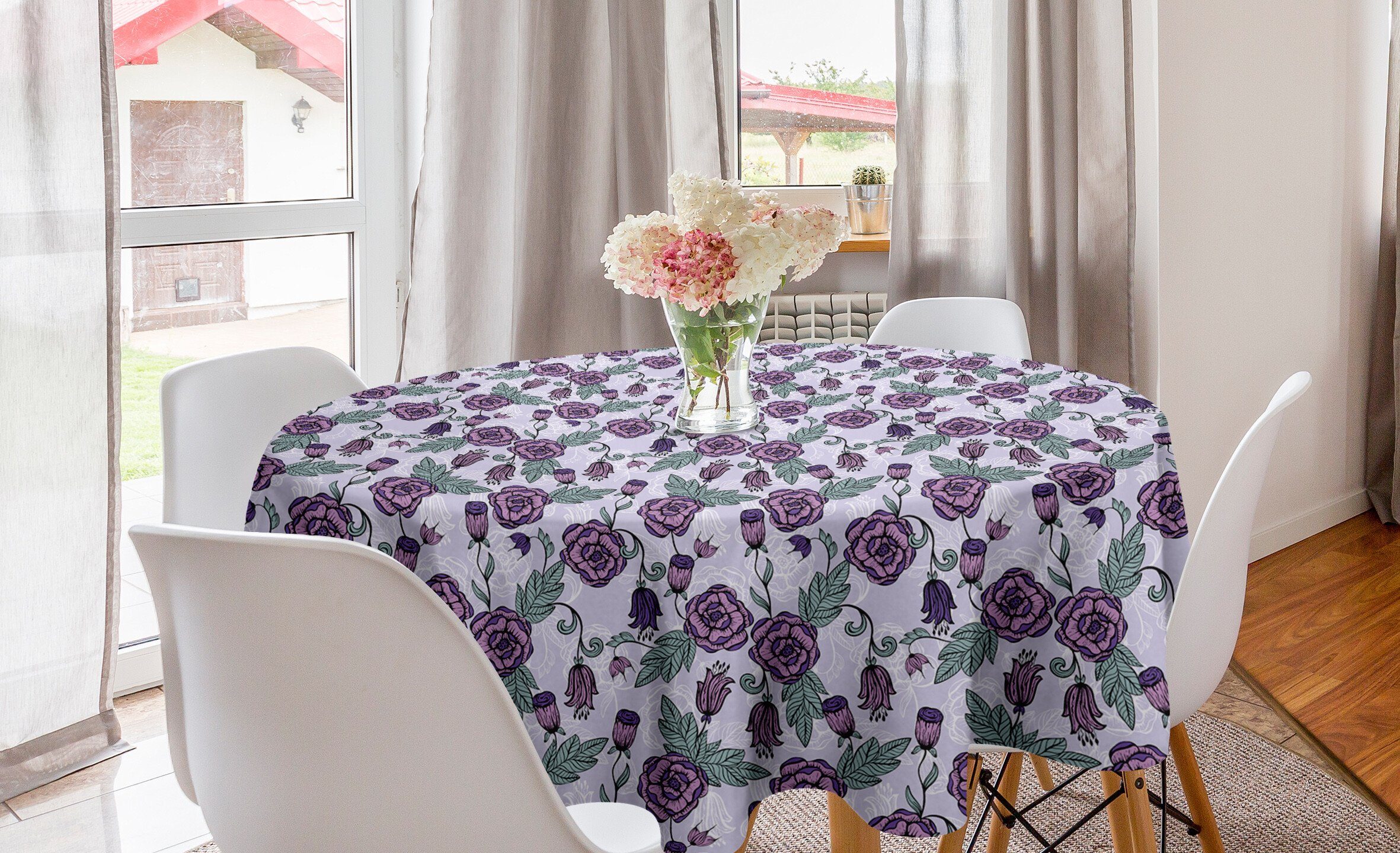 Abakuhaus Tischdecke Kreis Tischdecke Abdeckung für Esszimmer Küche Dekoration, Blume Funky Blumenmuster Violet