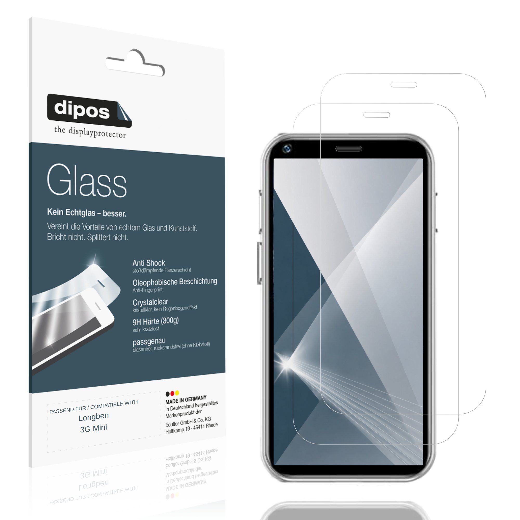 dipos Displayschutzfolie Schutzfolie für Longben 3G Mini, 2 Stück, Displayschutz Schutz Folie Made in Germany