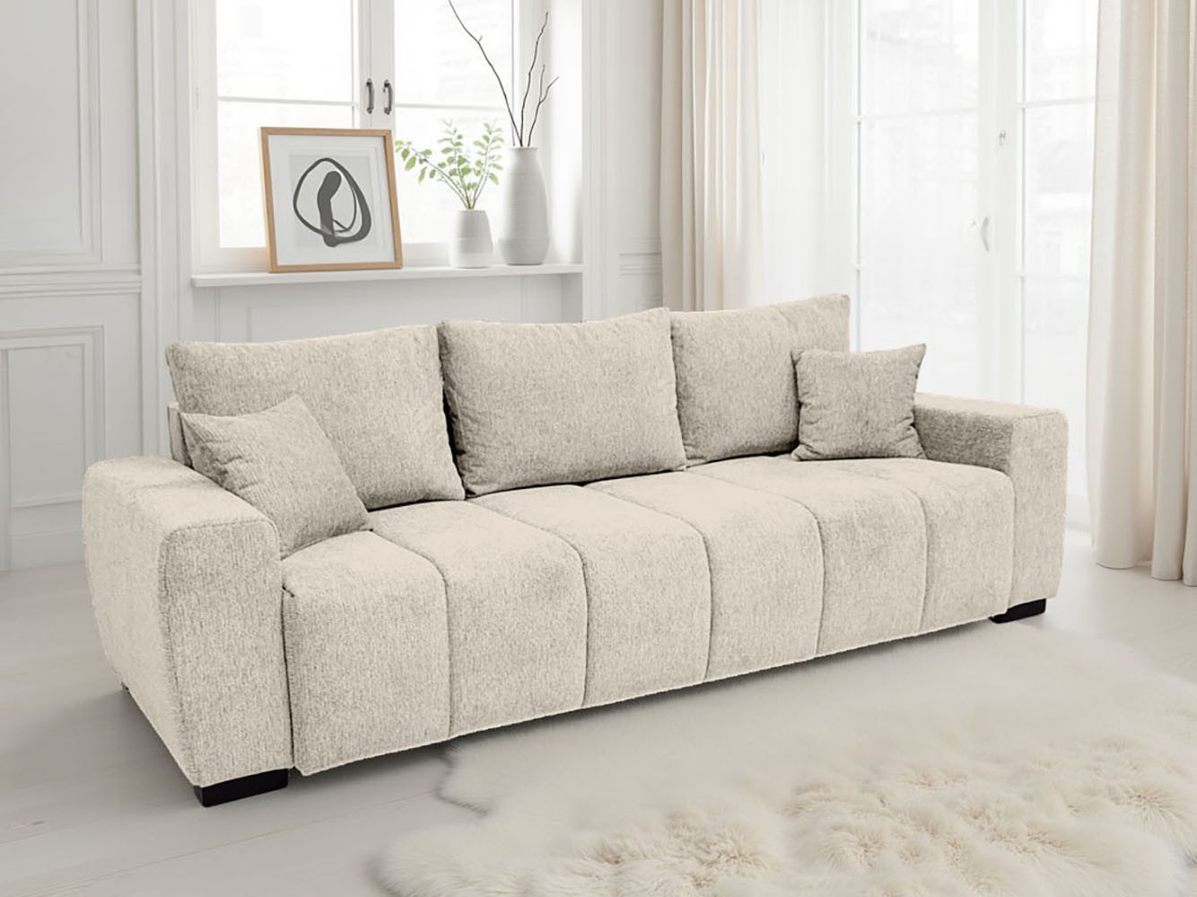 Home affaire Schlafsofa Bello, B: 239 cm, Liegefl. 142x194 cm, Bettfunktion, Bettkasten & 2 Zierkissen, Federkern