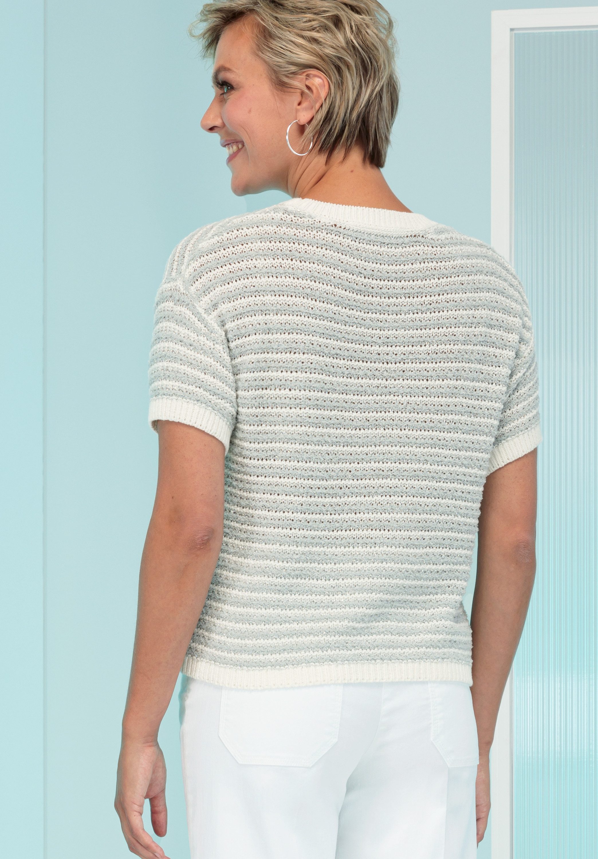 bianca Kurzarmpullover OCTAVIA in modischem Streifenlook mit Lurex-Durchzug