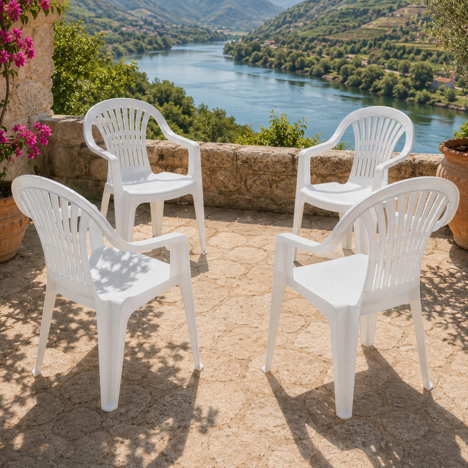 Progarden Gartenstuhl Kunststoff Bistrostuhl Weiß 4 er Set (Set, 4 St), UV-Beständig, Robust, Wetterfest, Made in Italy, Hochwertig