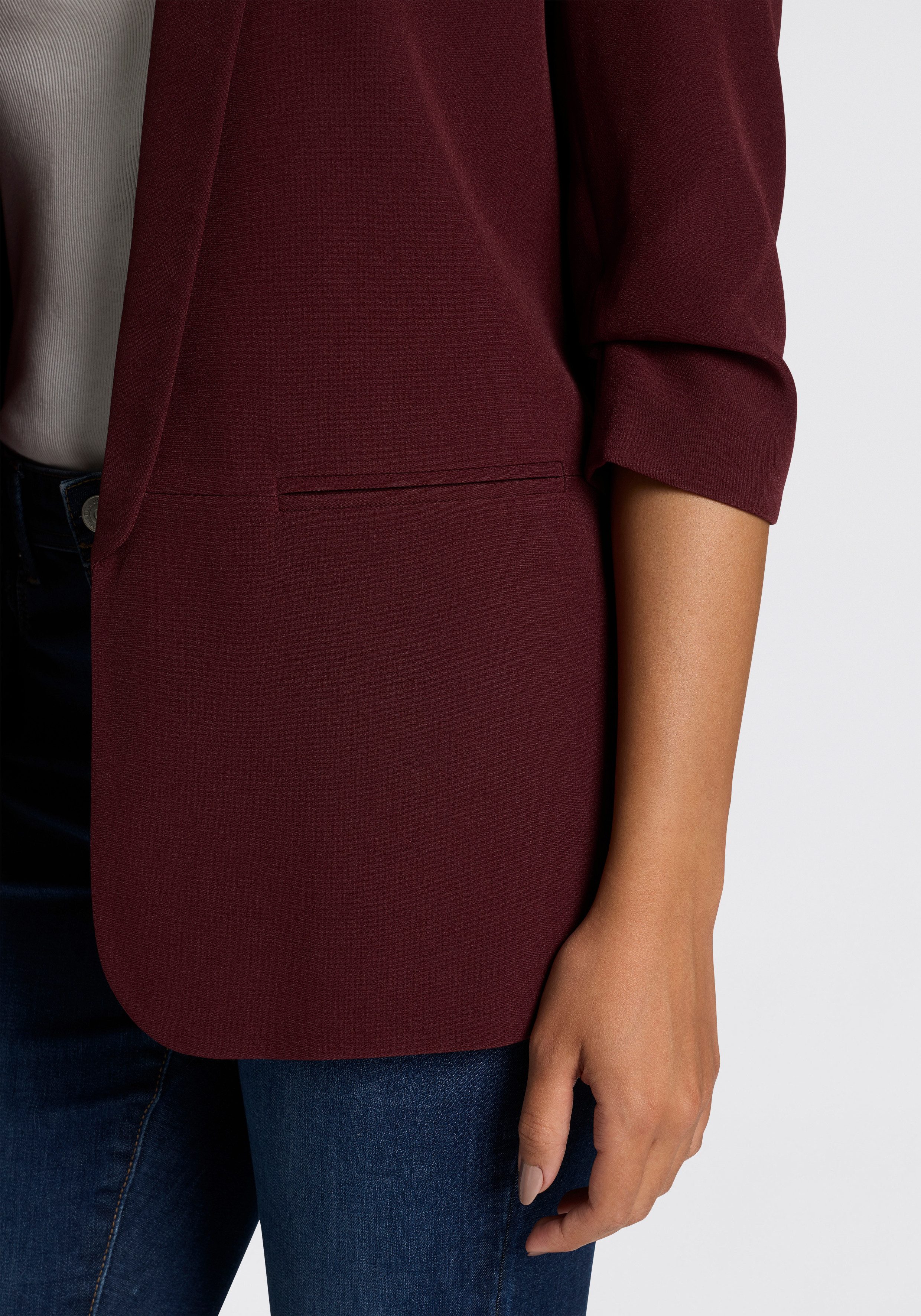 ONLY Kurzblazer ONLELLA – Femininer Blazer mit 3/4-Ärmeln und Raffung regular fit, casual, Web, Kunstfaser, V-Ausschnitt