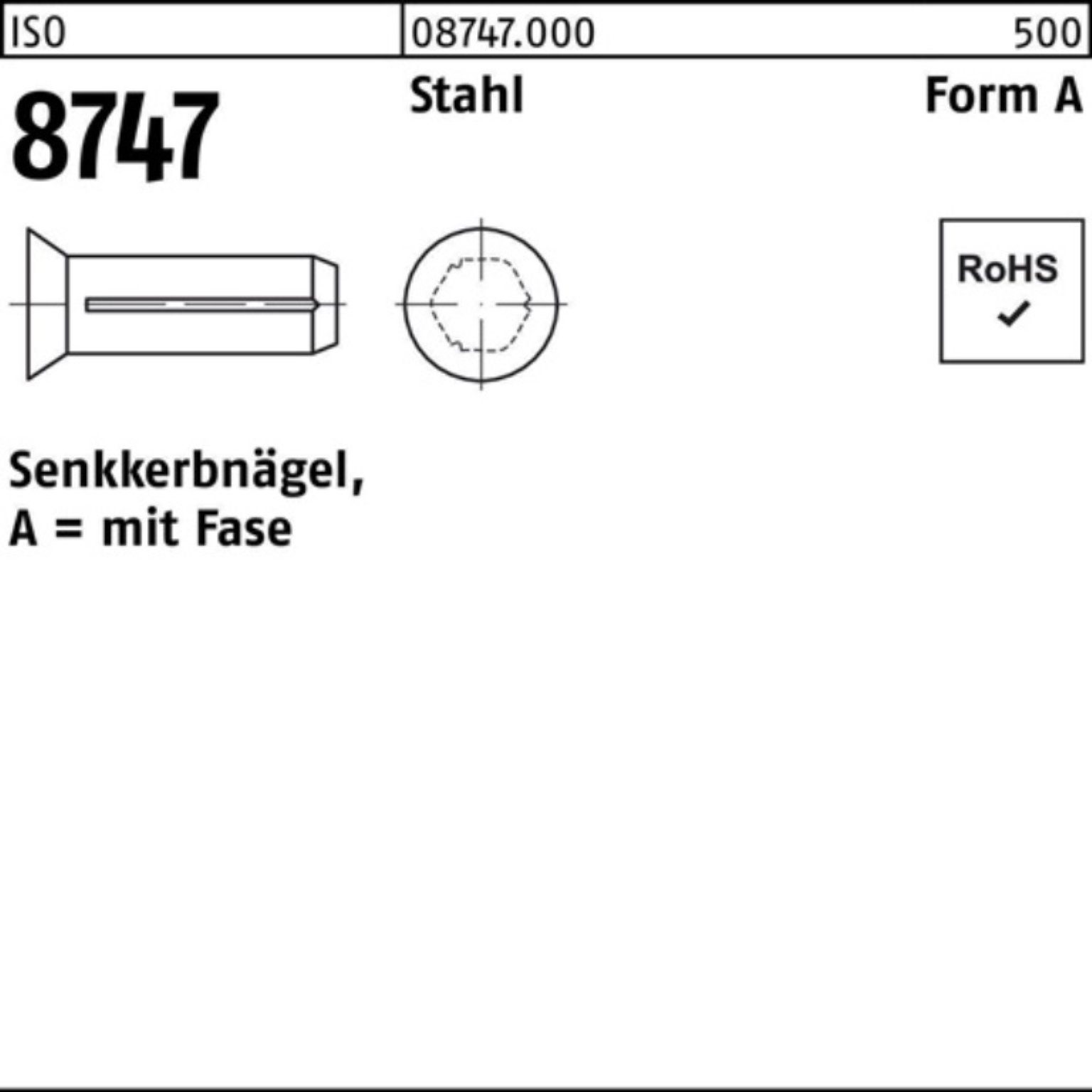 Reyher Nagel 500er ISO 500 Stück 8747 ISO Fase Senkkerbnagel Stahl Pack 6 8747 3x