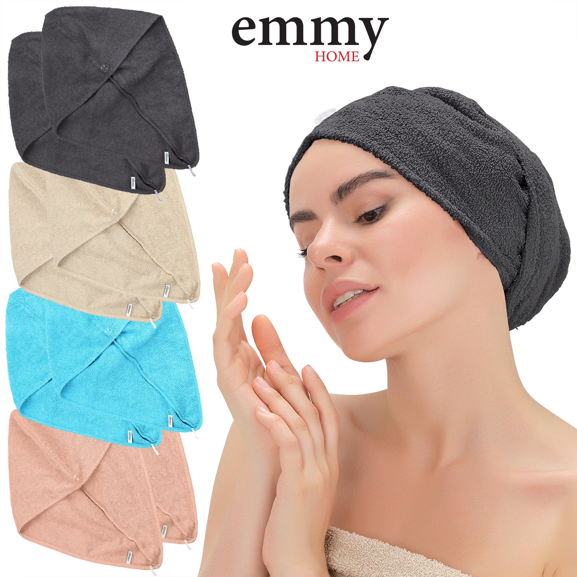 mit knopf (2-St), Anthrazit 100% Home Haarturban, Turban-Handtuch Emmy Baumwolle