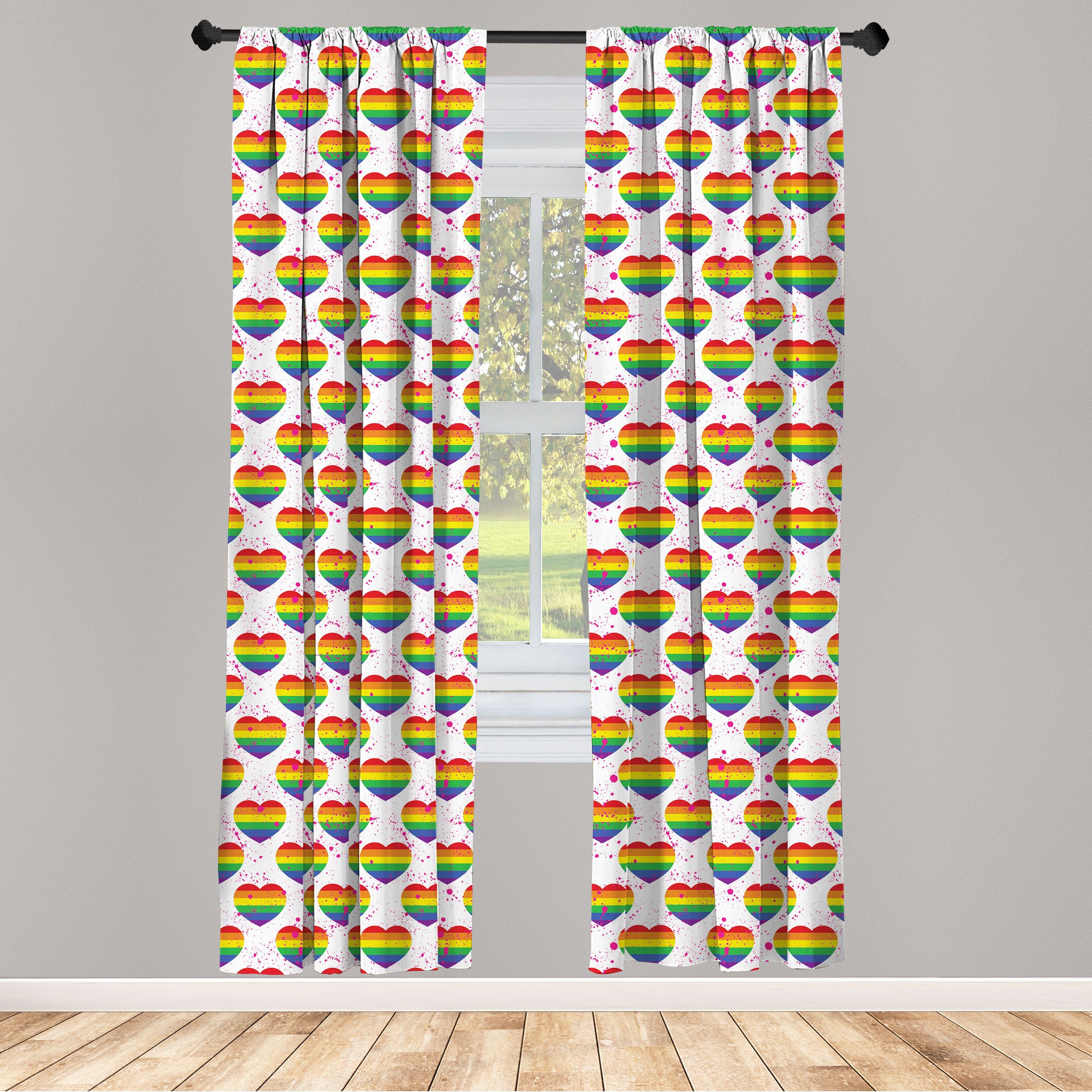 Gardine Vorhang für Wohnzimmer Schlafzimmer Dekor, Abakuhaus, Microfaser, pride Day Herz Aquarelle Theme