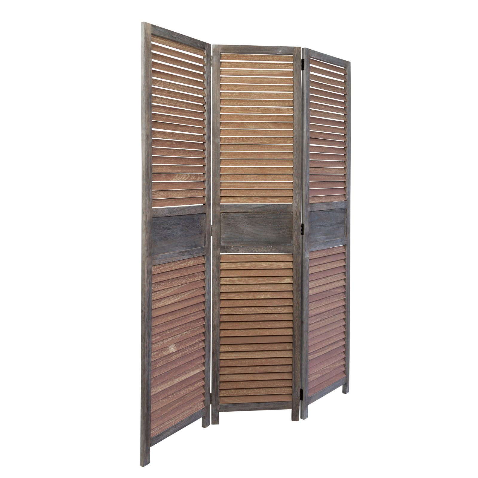 Homestyle4u Paravent Raumteiler Holz Trennwand Braun Sichtschutz Indoor faltbar (3-teilig), Holzlamellen