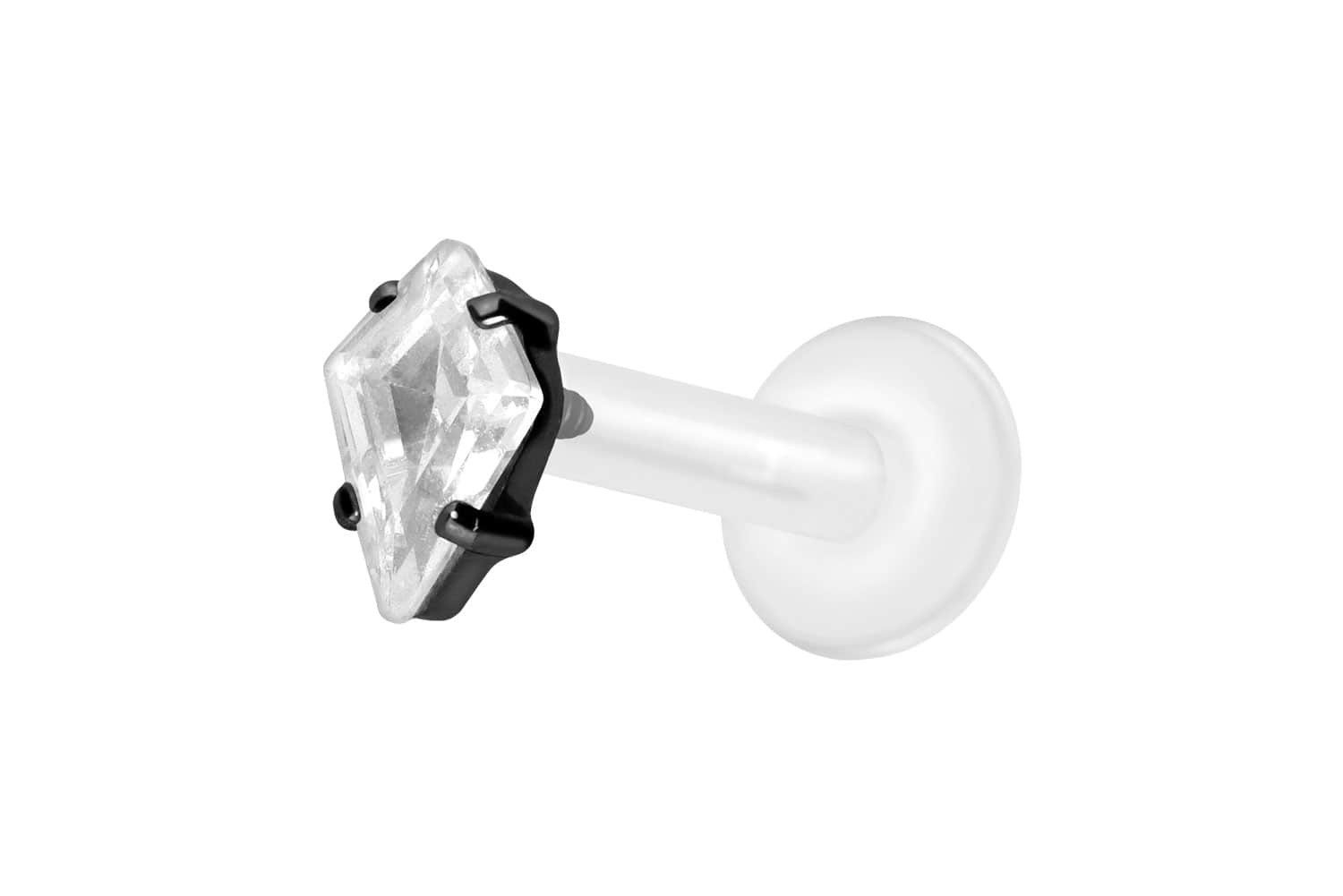 Piercing-Set PTFE Labret mit Innengewinde + Titan-Aufsatz KRISTALLRAUTE