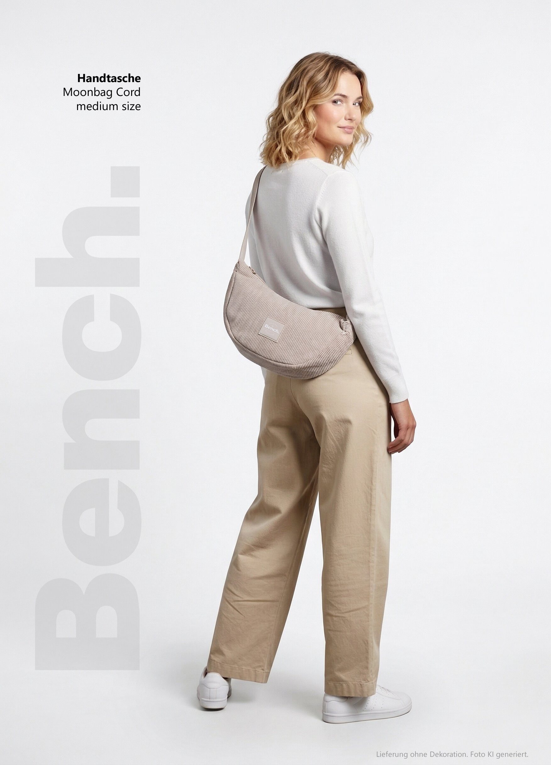 Bench. Handtasche Crossbag Moon Bag Schultertasche Slingbag Medium, Damentasche Damen Freizeittasche Mond Form Cord 64230 + Etui