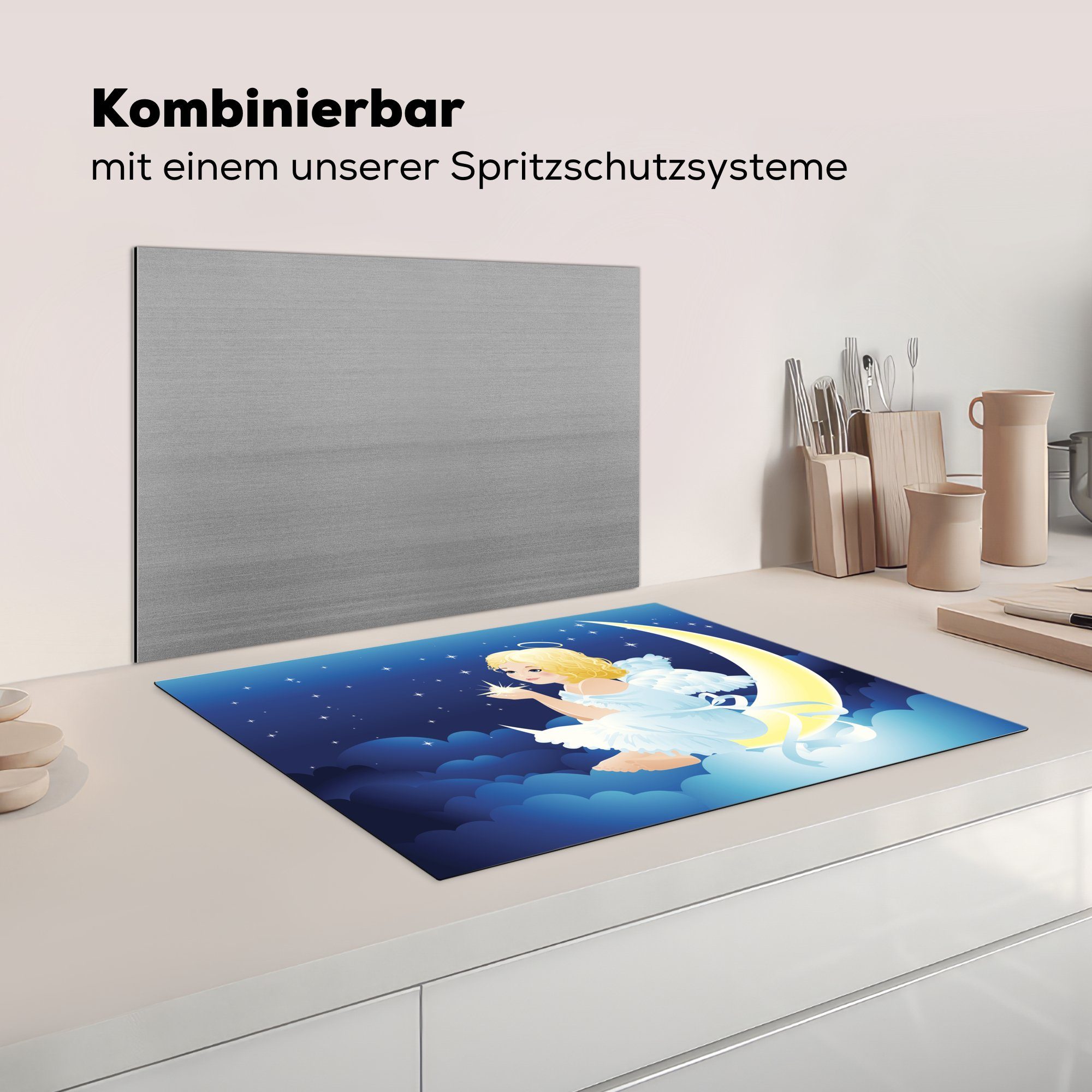 Eine cm, (1 auf Vinyl, Mond, dem tlg), MuchoWow Fee Ceranfeldabdeckung nutzbar, Mobile einer Arbeitsfläche Herdblende-/Abdeckplatte 70x52 Illustration