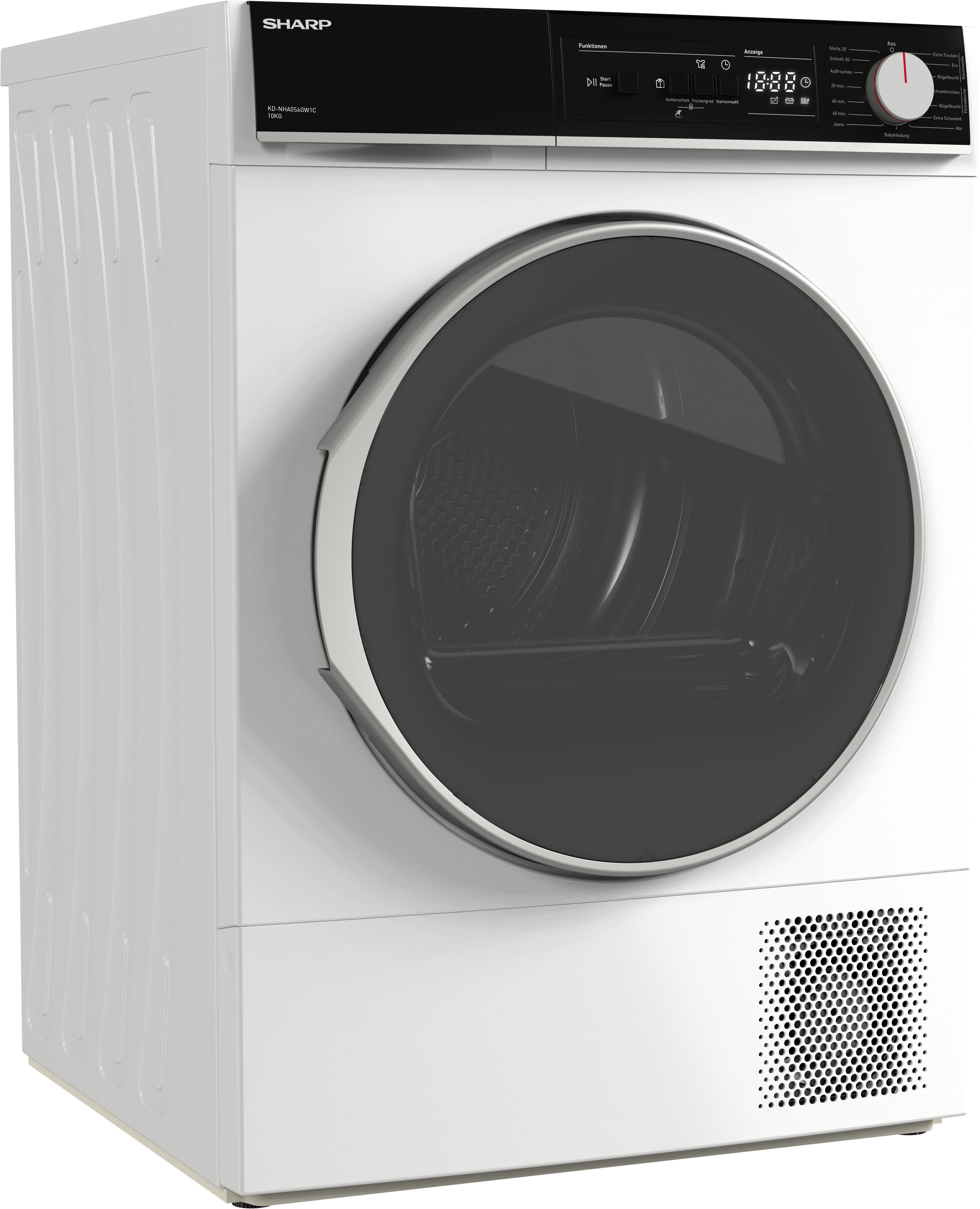 Sharp Wärmepumpentrockner KD-NHA0S6GW1C-DE, 10kg / EEK C / 3 Tasten / XL-Glas-Tür / weiss