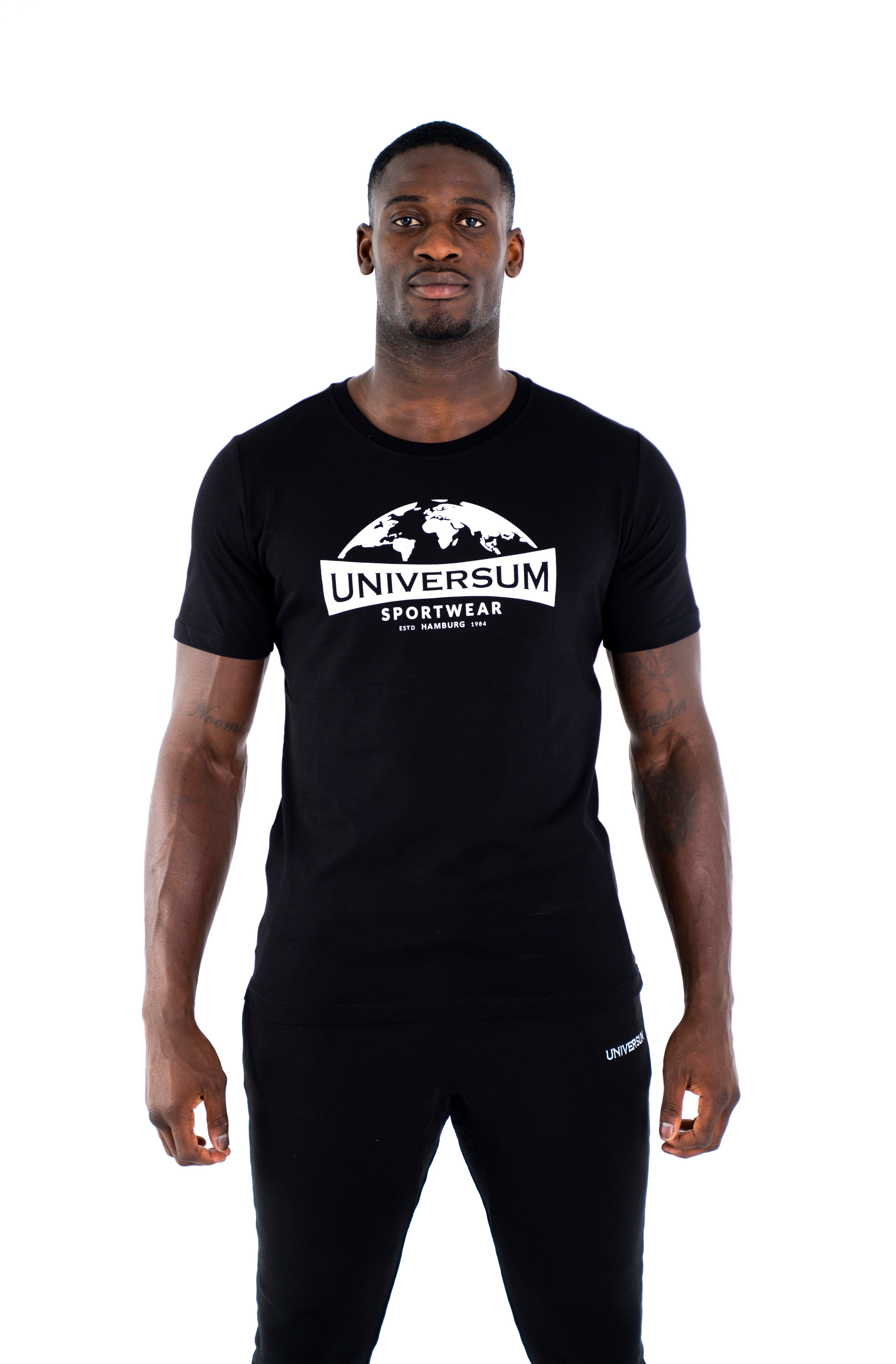 Modern 100% Baumwoll T-Shirt Universum C-Neck Sportwear Cotton Rundhalsausschnitt, Shirt schwarz