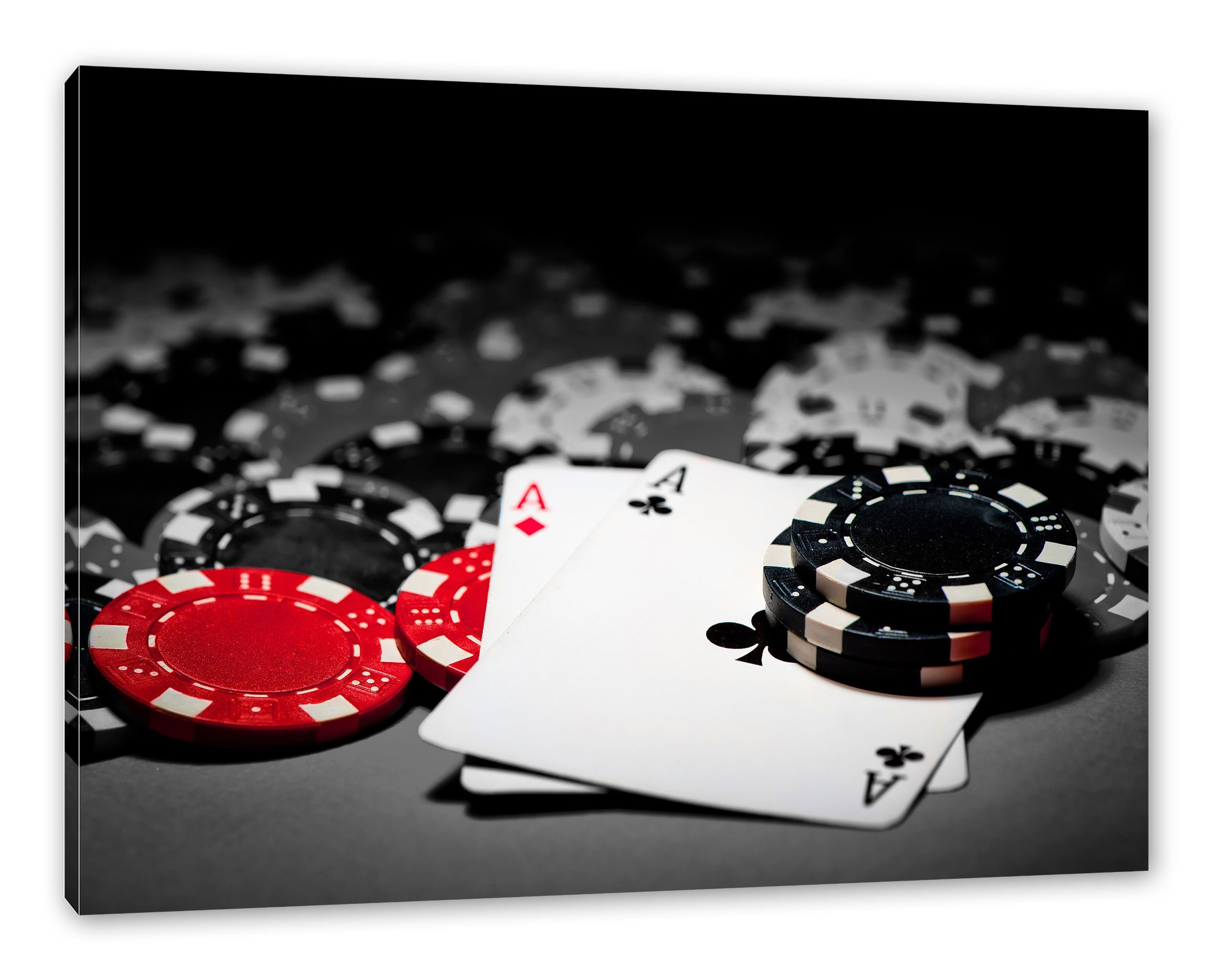 Pixxprint Leinwandbild Spielkarten auf Pokertisch, Spielkarten auf Pokertisch (1 St), Leinwandbild fertig bespannt, inkl. Zackenaufhänger