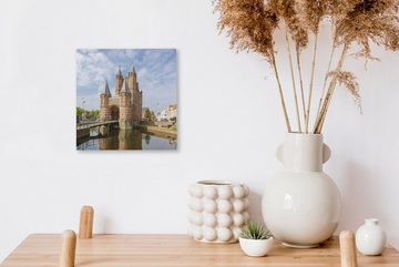 OneMillionCanvasses® Leinwandbild Amsterdamer Tor an den Grachten, (1 St), Leinwand Bilder für Wohnzimmer Schlafzimmer