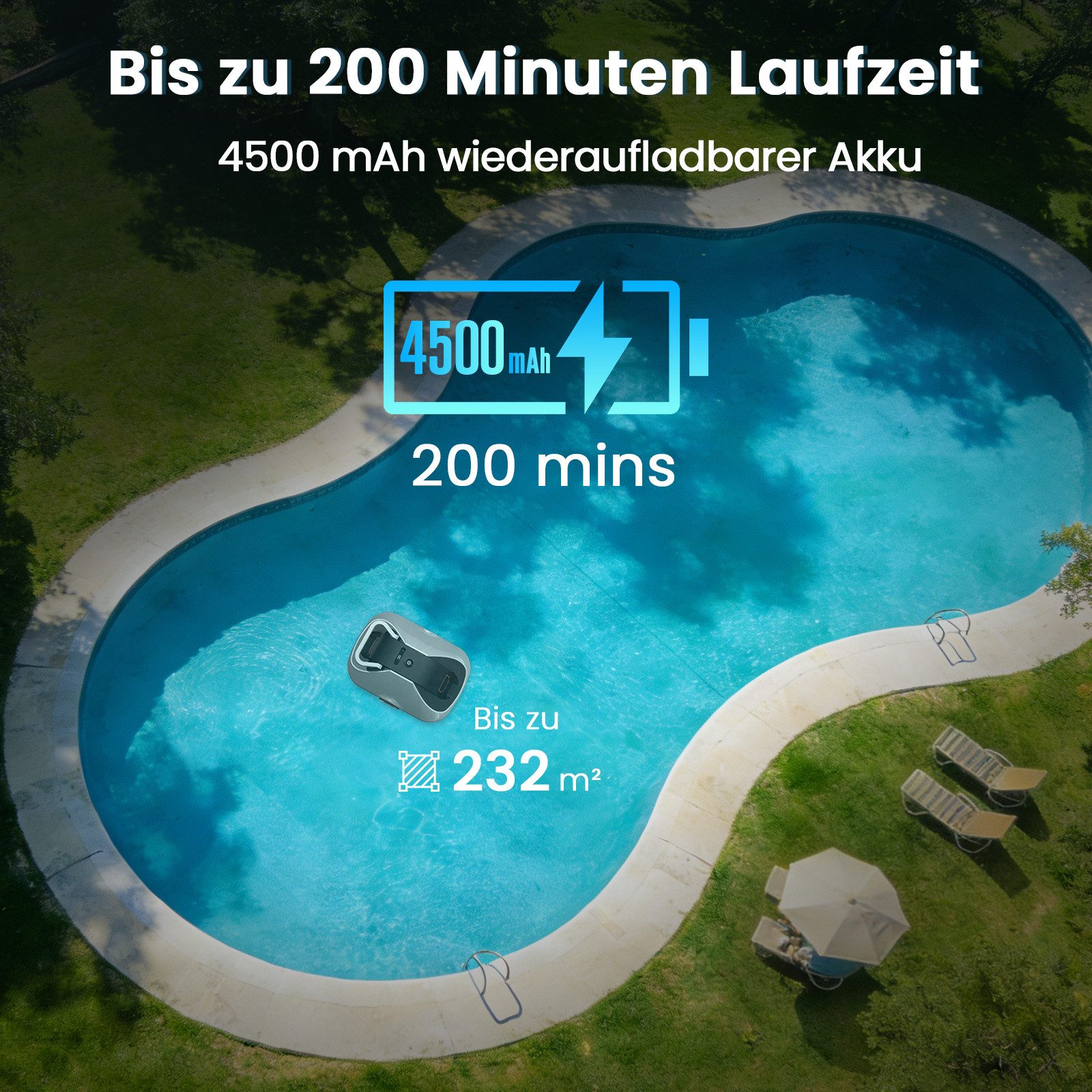 INSE Poolroboter C1/2 Akku kabelloser Pool-Saugroboter 200Min Laufzeit Orange/Grün, (Packung), Intelligente Navigation Selbsteinparkfunktion kompakt & tragbar