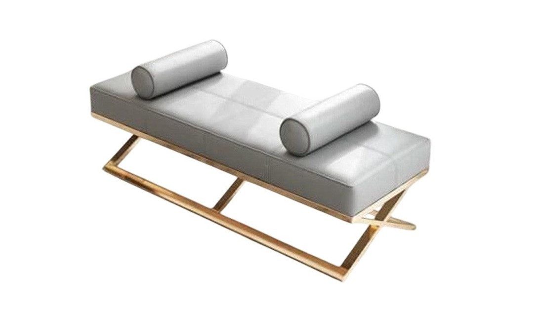 JVmoebel Bettbank Hocker Polsterhocker Fuß Wohnen Лави Sitz Leder Beige Leder Möbel, Made in Europa