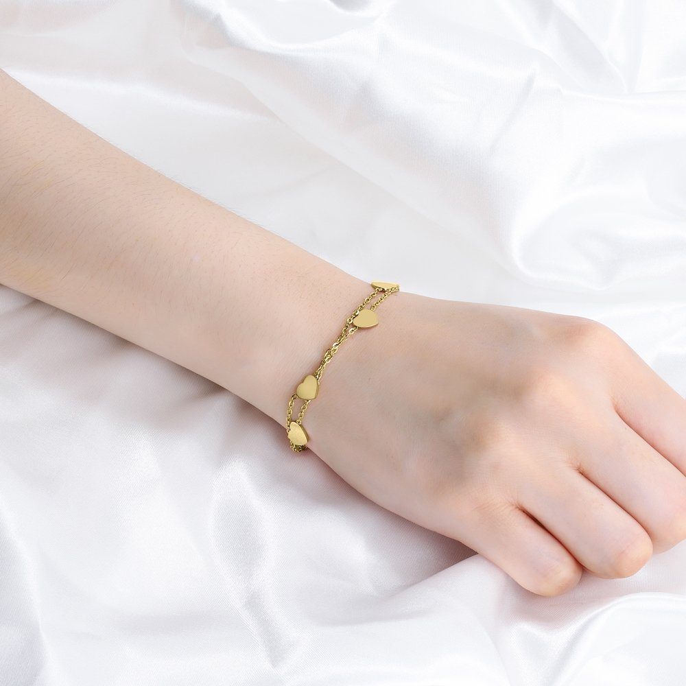 (1-tlg), Kim 7 mit Herz Johanson Edelstahl Gold aus Herzen Armband