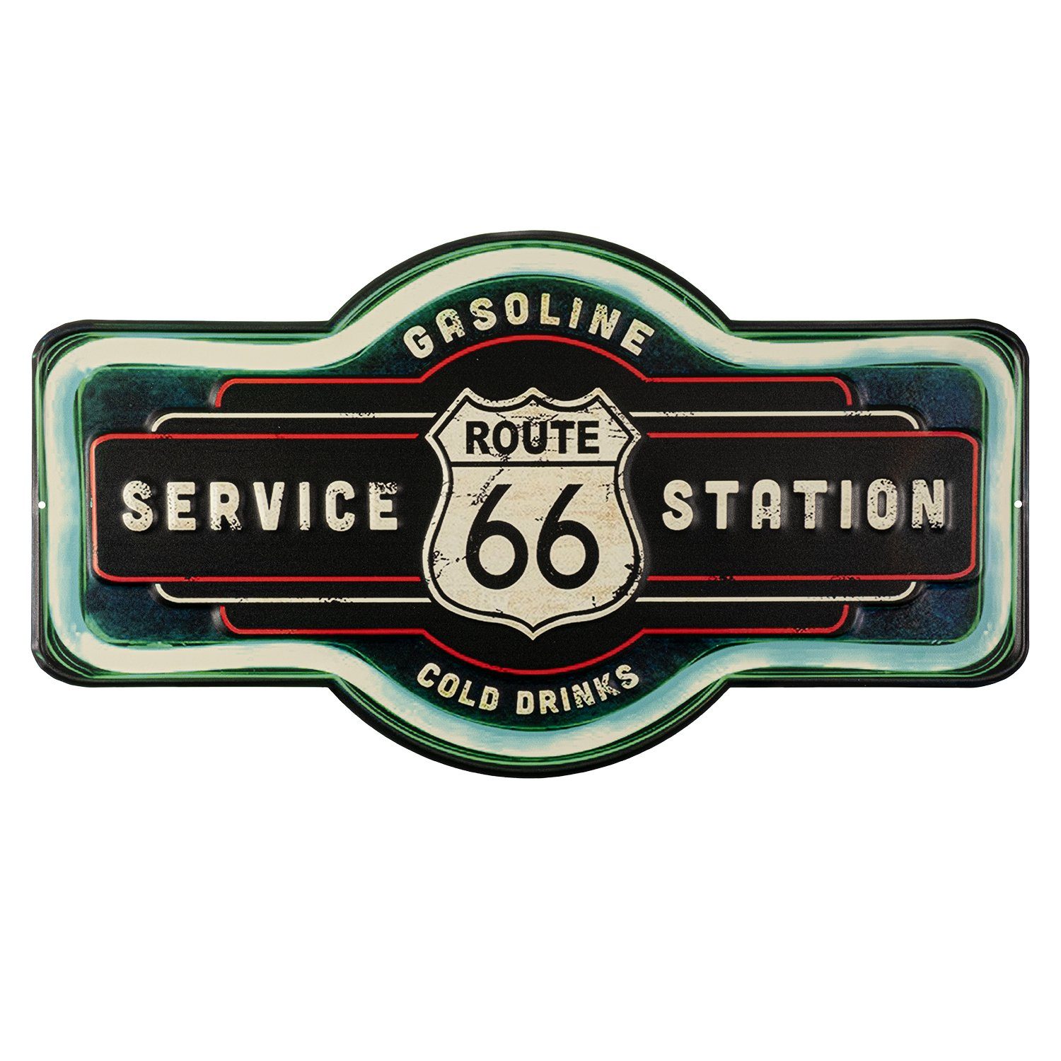 Moritz Metallschild Route 66 Tankstelle Gas Neon Look Bar USA US, Blechschild 58 x 32 cm Retro Vintage Wand Schild Küche