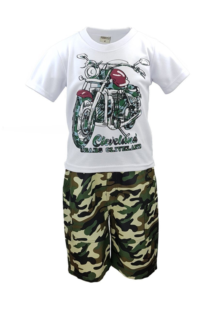 Hose Jungen Weiß Camouflage js11 + Shirt & in Freizeitset, Sport- Hessis Shirt & Shorts