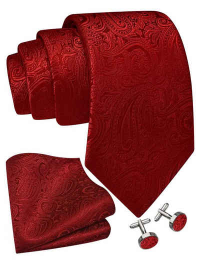Moschen-Bayern Krawatte Seidenkrawatte Trachtenkrawatte Krawatte Herrenkrawatte Seide Rot Krawatten-Set - Krawatte + Einstecktuch + Manschettenknöpfe