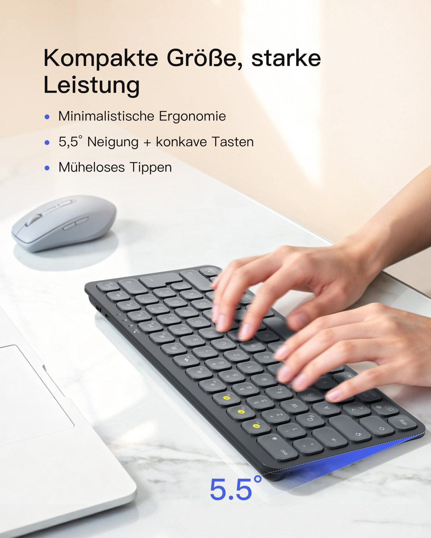 Inateck Bluetooth Tastatur Kabellose, Funktastatur mit 3 Bluetooth,Schlankes Wireless-Tastatur (für Windows, iPad OS, Android, iOS)