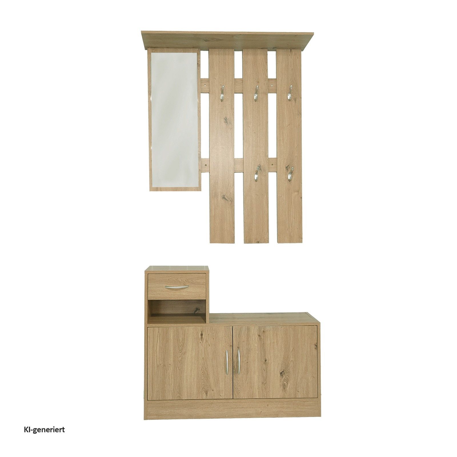 HTI-Line Garderoben-Set Garderobe Thekla, (Set, 1x Garderobenpaneel und 1x Schuhschrank, ohne Dekoration), Garderobenpaneel mit Spiegel, Hutablage und 5 Haken