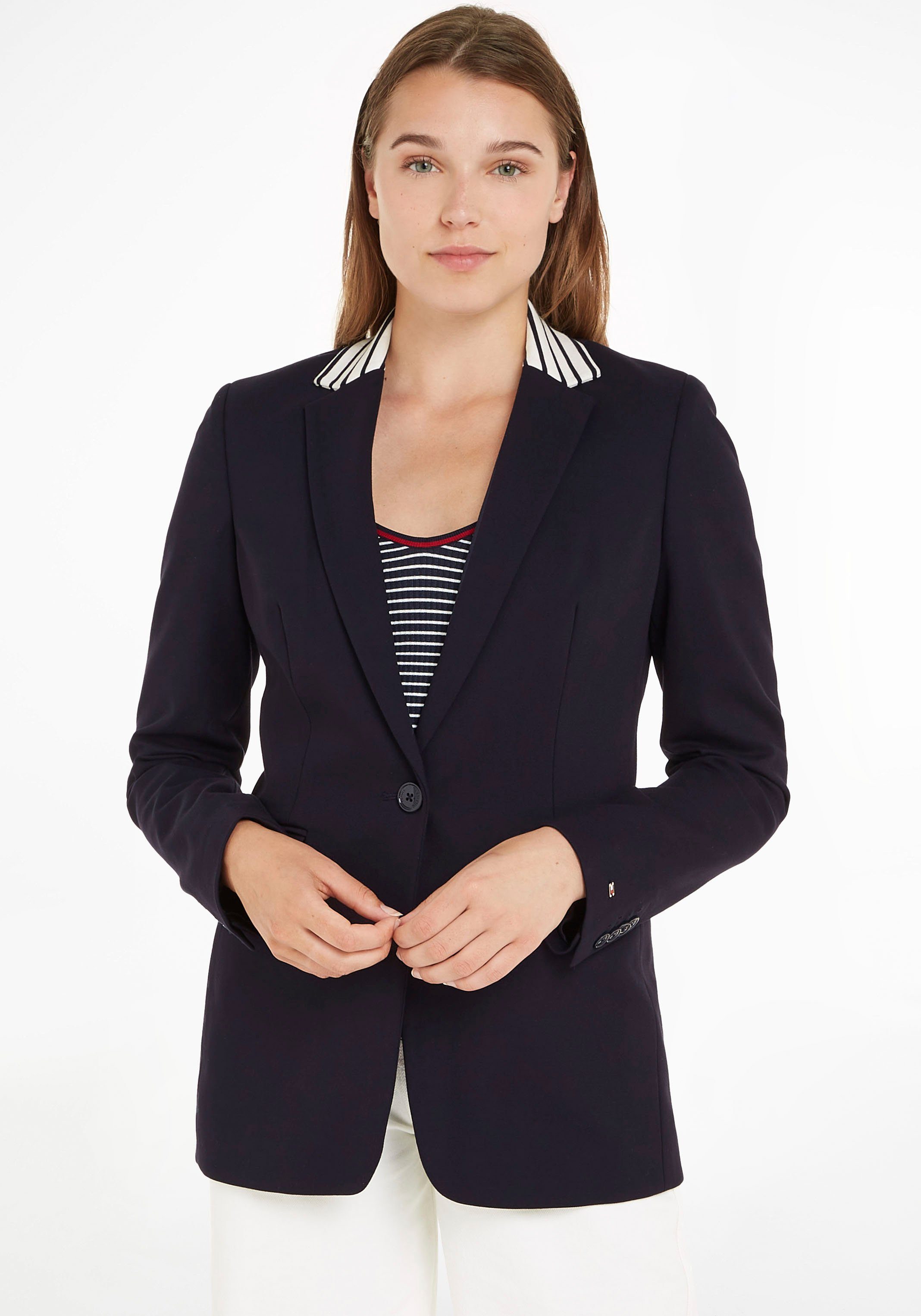 Tommy SB BLAZER mit SLIM gestreiftem Longblazer Hilfiger VIS Reverskragen PUNTO