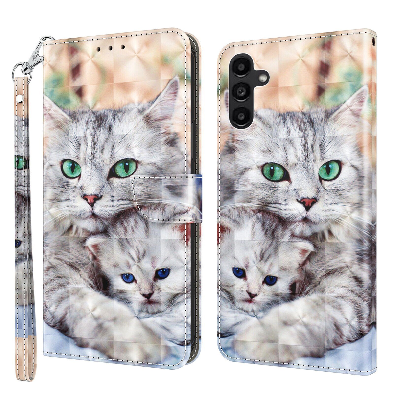 CLM-Tech Handytasche für Samsung Galaxy A16 / A17 / A18 4G / 5G Klapphülle (Katze und Kätzchen, 1-tlg., Handyhülle mit Standfunktion - Wallet Flip Case inklusive Kartenfächer), Cover mit Magnetverschluss