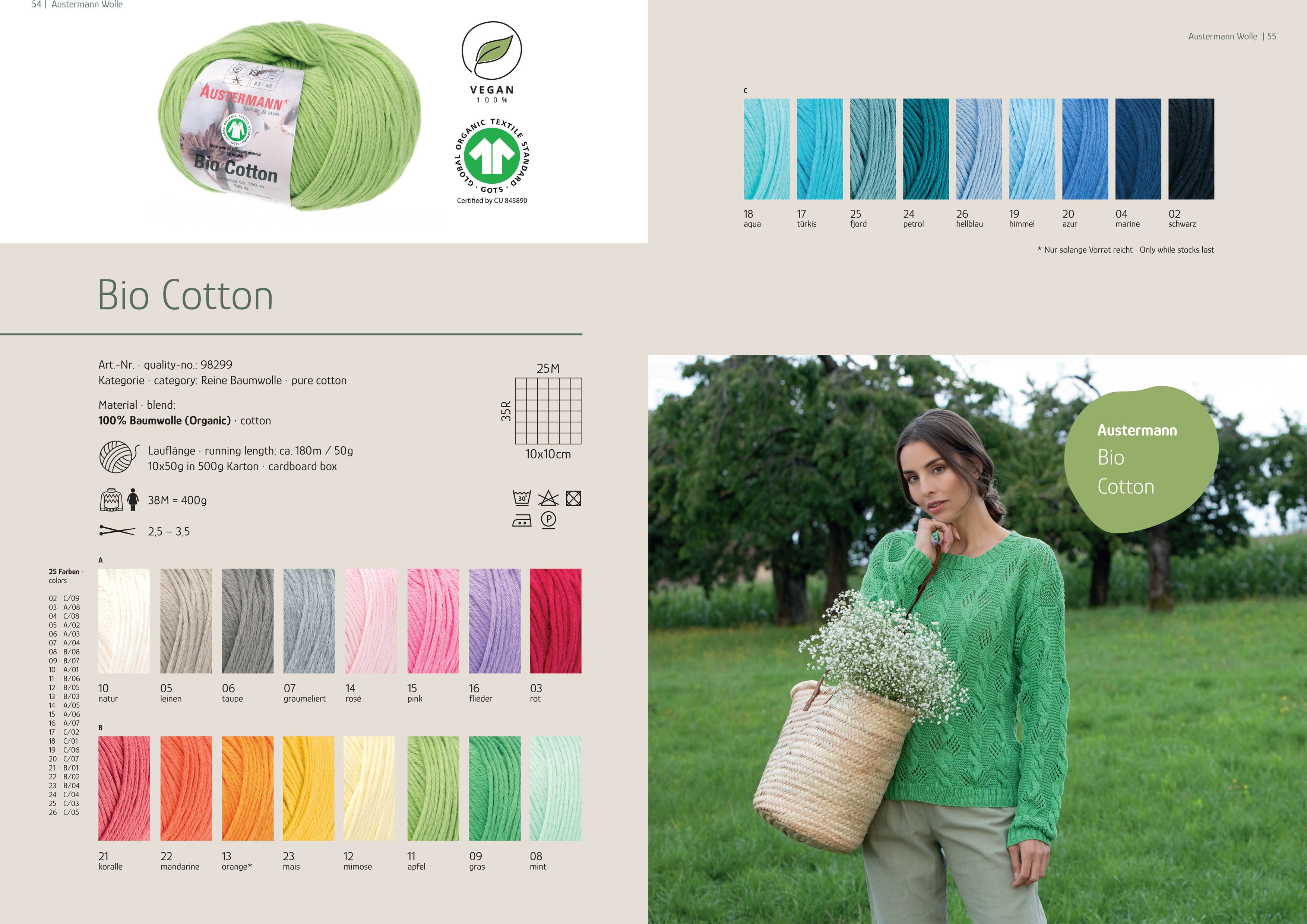 Austermann Garn Bio Cotton Effektgarn, 180,00 m, leichte angenehme Qualität