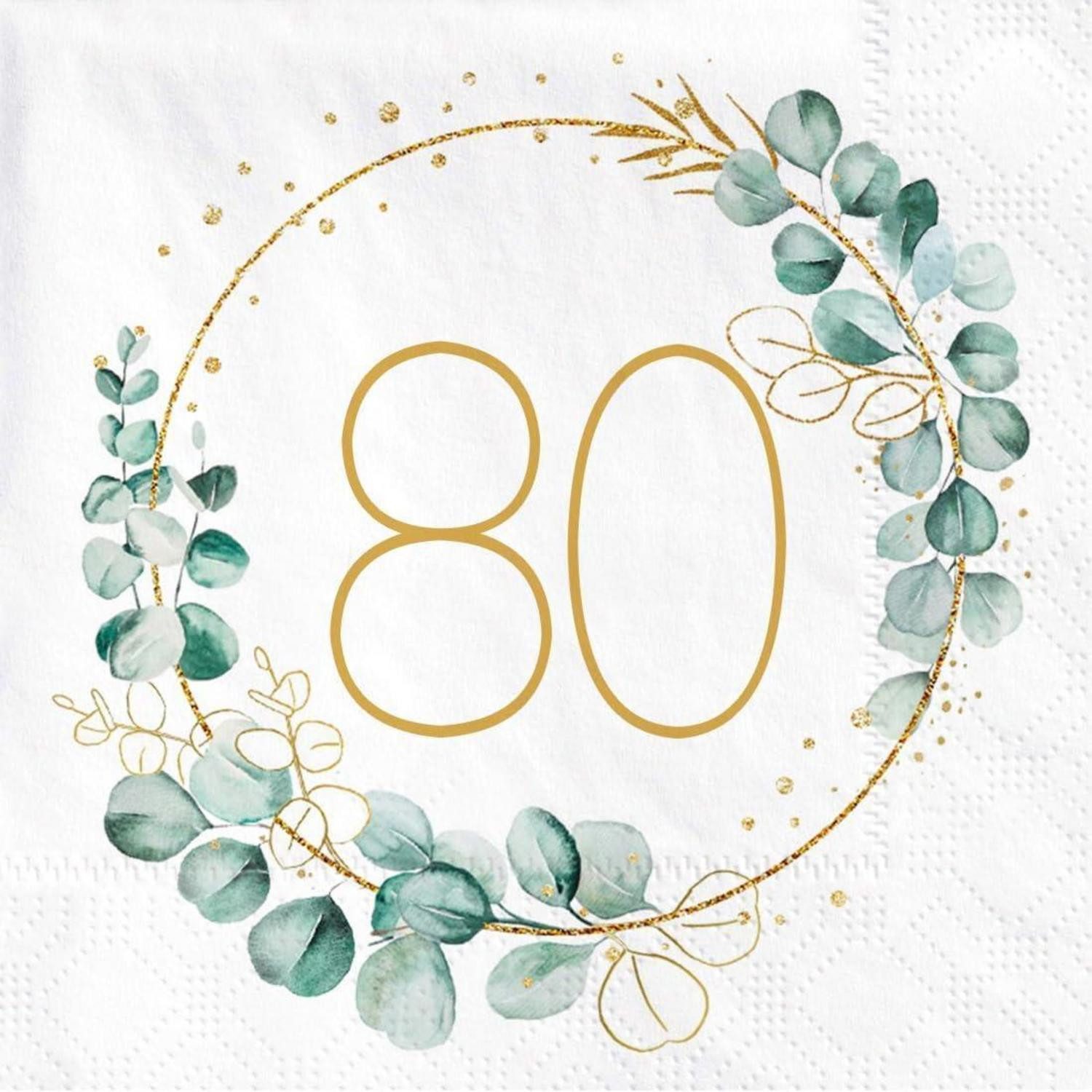 LuxusKollektion Papierserviette Servietten 80. Geburtstag Eukalyptus Gold Grün 40 Stück Gruene Papier