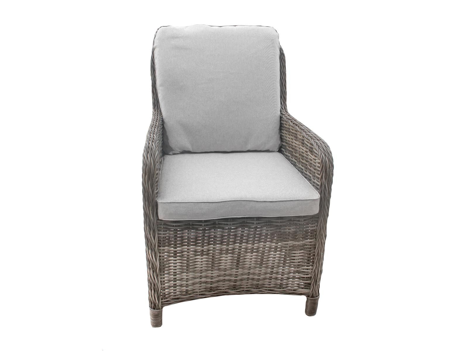 bellavista - Home&Garden® Gartenlounge-Set Dininglounge-Set Ria 5-teilig Polyrattan Grau für 4 Personen, (Set, 5-tlg., 4x Sessel, 1x Tisch, Sitz- und Rückenkissen), grau, Polyrattan, für 4 Personen, wetterfest, Garten, Terrasse, Balkon