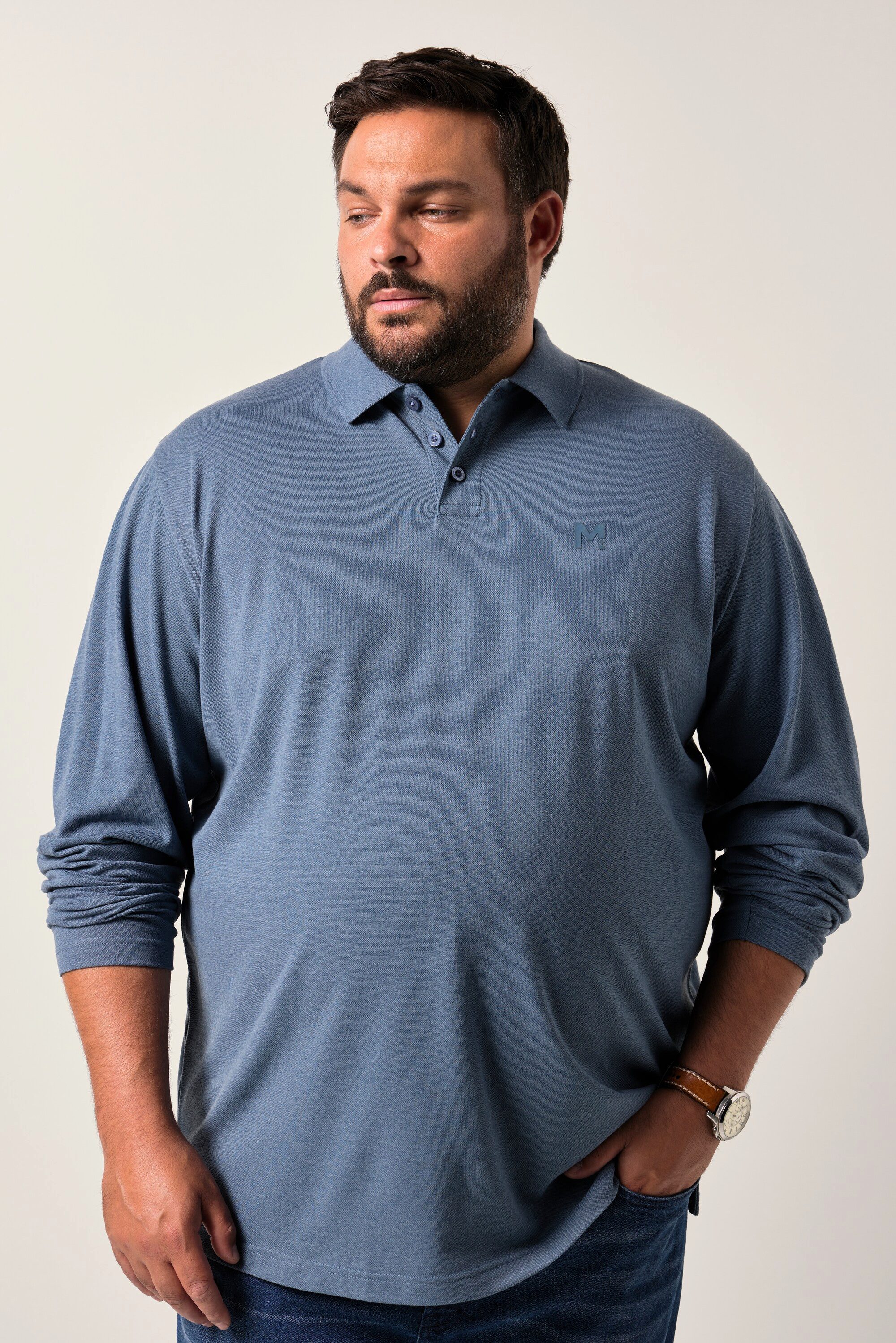 Men Plus Poloshirt Men+ Poloshirt Basic Piqué Langarm bis 8 XL günstig online kaufen