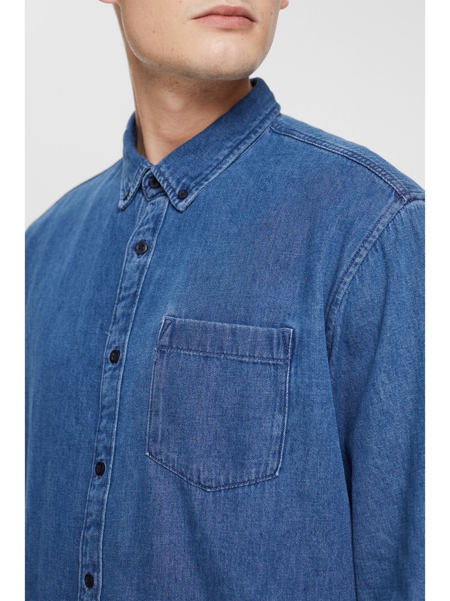 Jeanshemd edc MEDIUM aufgesetzter Langarmhemd by BLUE mit Tasche Esprit WASHED