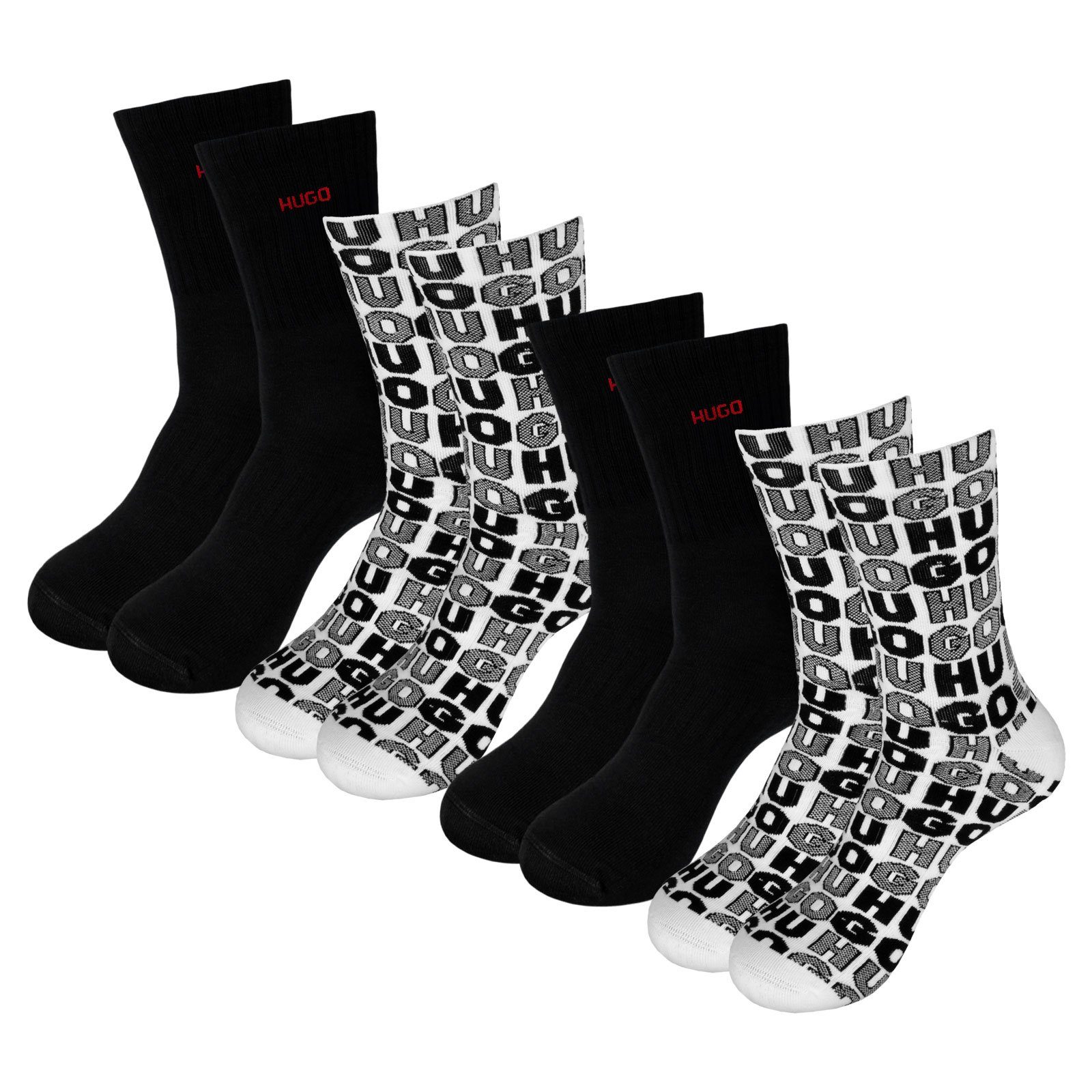 HUGO Langsocken QS Stack Allover (4-Paar) mit verstärkter Fußspitze günstig online kaufen