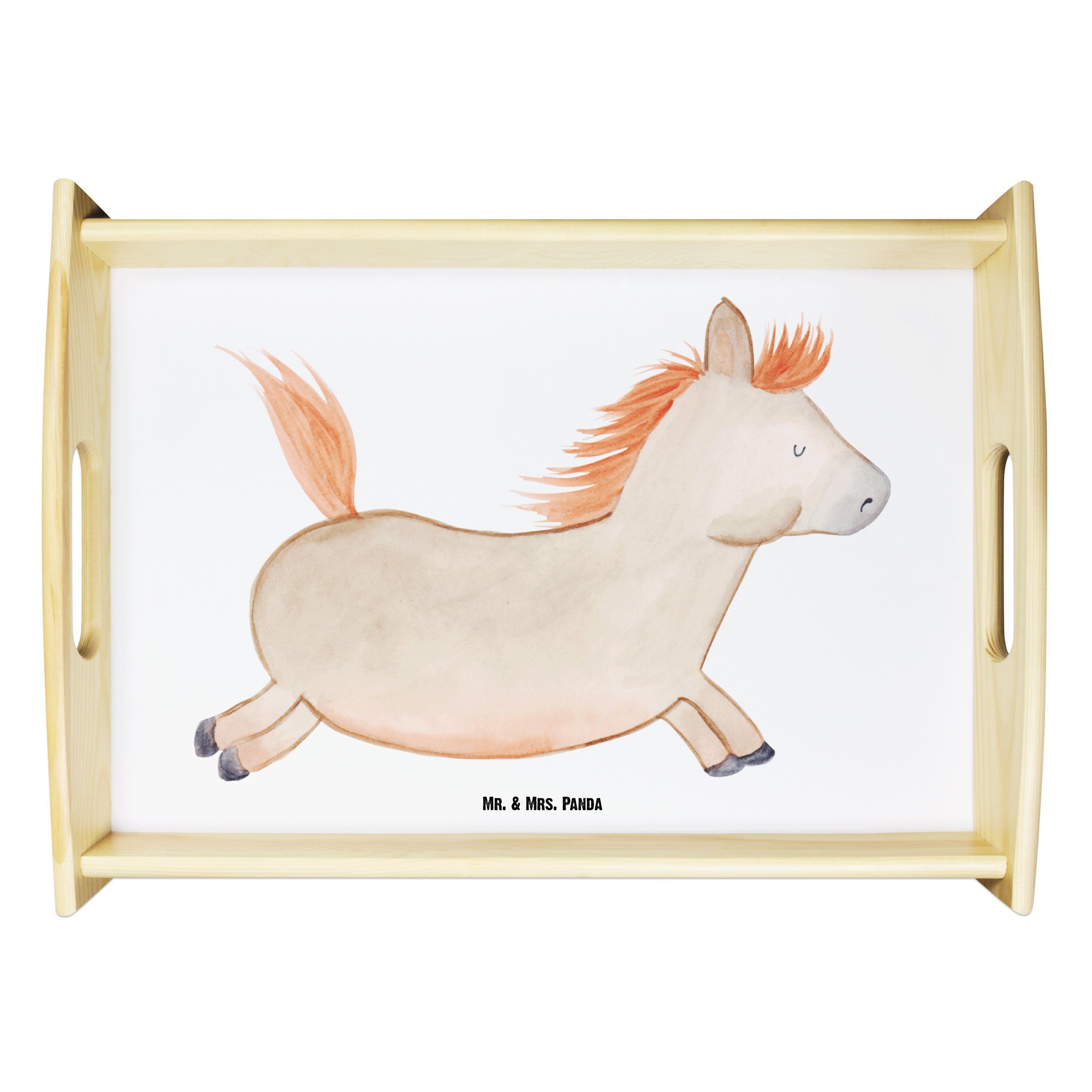 Mr. & Mrs. Panda Tablett Pferd springt - Weiß - Geschenk, reiten, Pony, Landwirt, Tablett, Bau, Echtholz lasiert, (1-tlg) | Tabletts