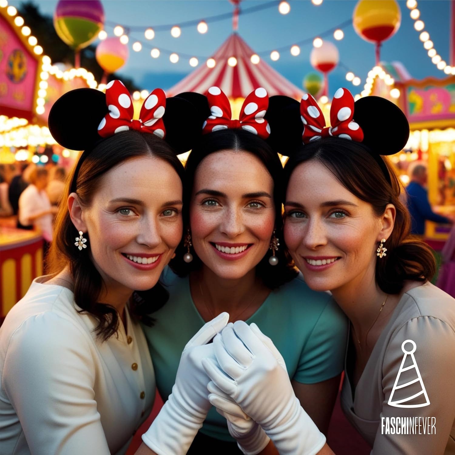 FASCHINFEVER Kostüm Minnie Maus Kostüm Set mit Ohren und Handschuhen – Fasching & Karneval