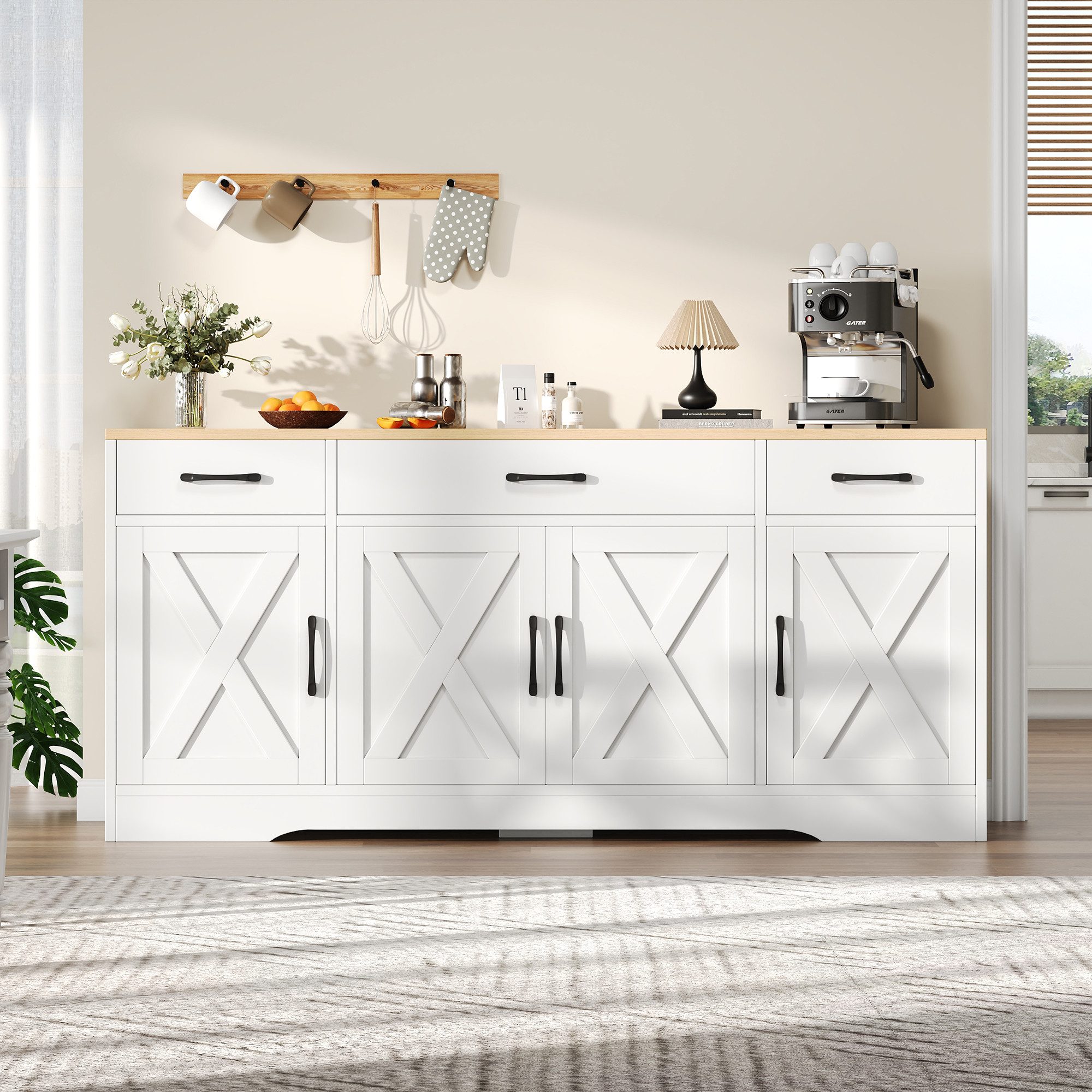 STILVORA Sideboard Multifunktionsschrank Buffetschrank landhausstil mit 3 S günstig online kaufen