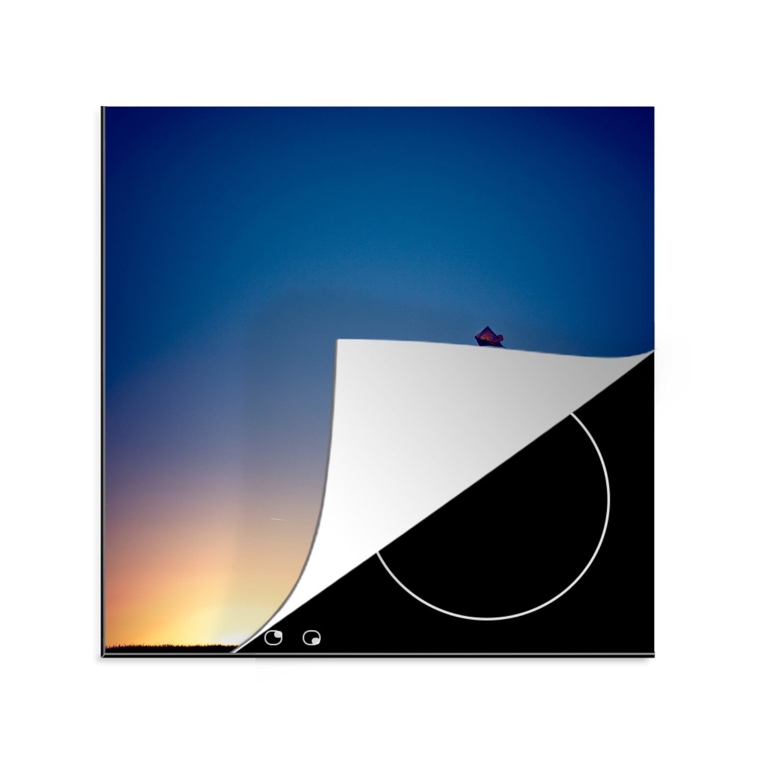 MuchoWow Herdblende-/Abdeckplatte Mädchen mit Drachen bei Sonnenuntergang, Vinyl, (1 tlg), 78x78 cm, Ceranfeldabdeckung, Arbeitsplatte für küche