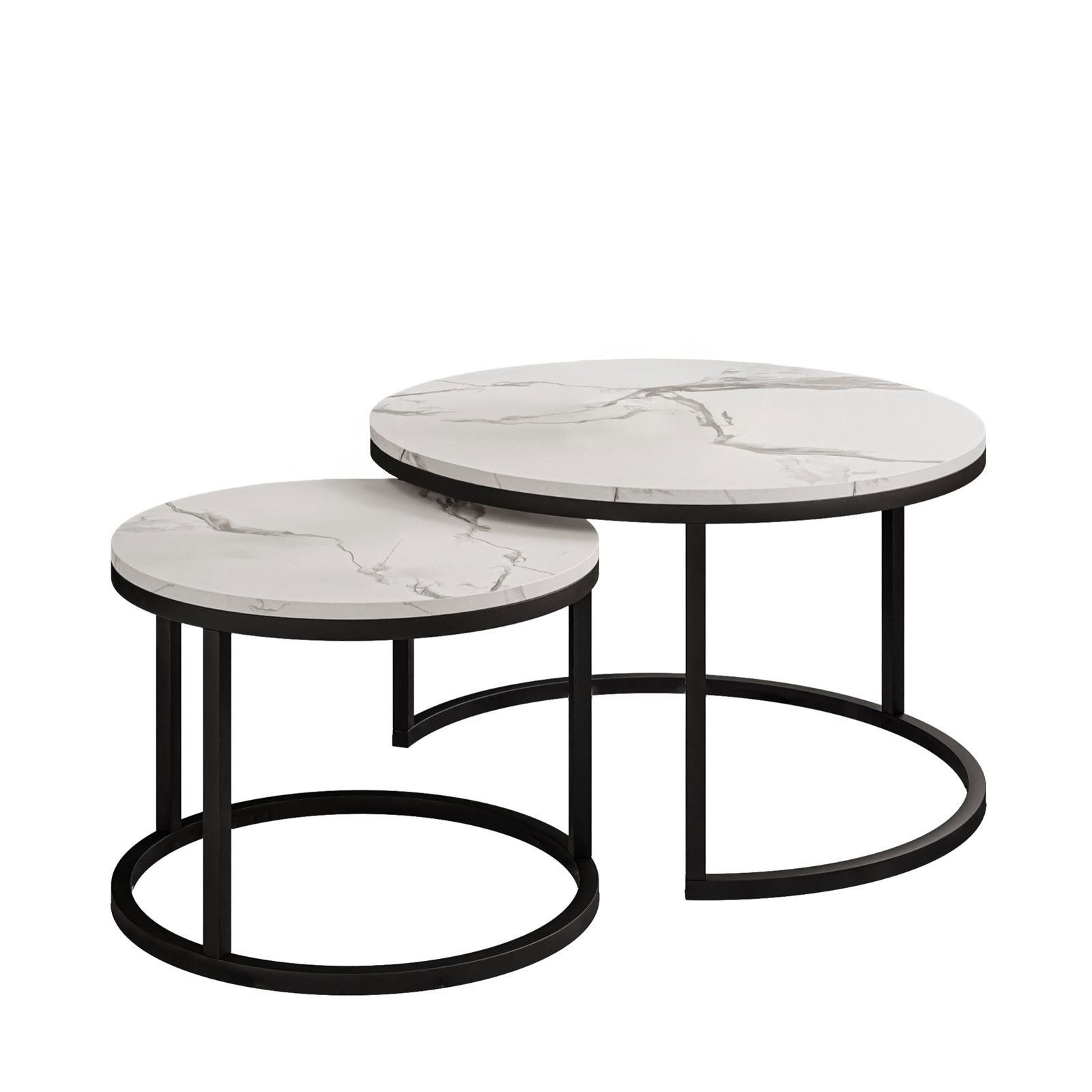 Lookway Couchtisch 2in1 Corrie Runder Kaffetisch (2er Set), Tischplatte aus hochwertiger laminierter Platte