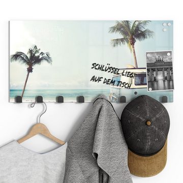 DEQORI Kleiderhaken 'Surfer-Bulli am Strand', Glas Garderobe Paneel magnetisch beschreibbar