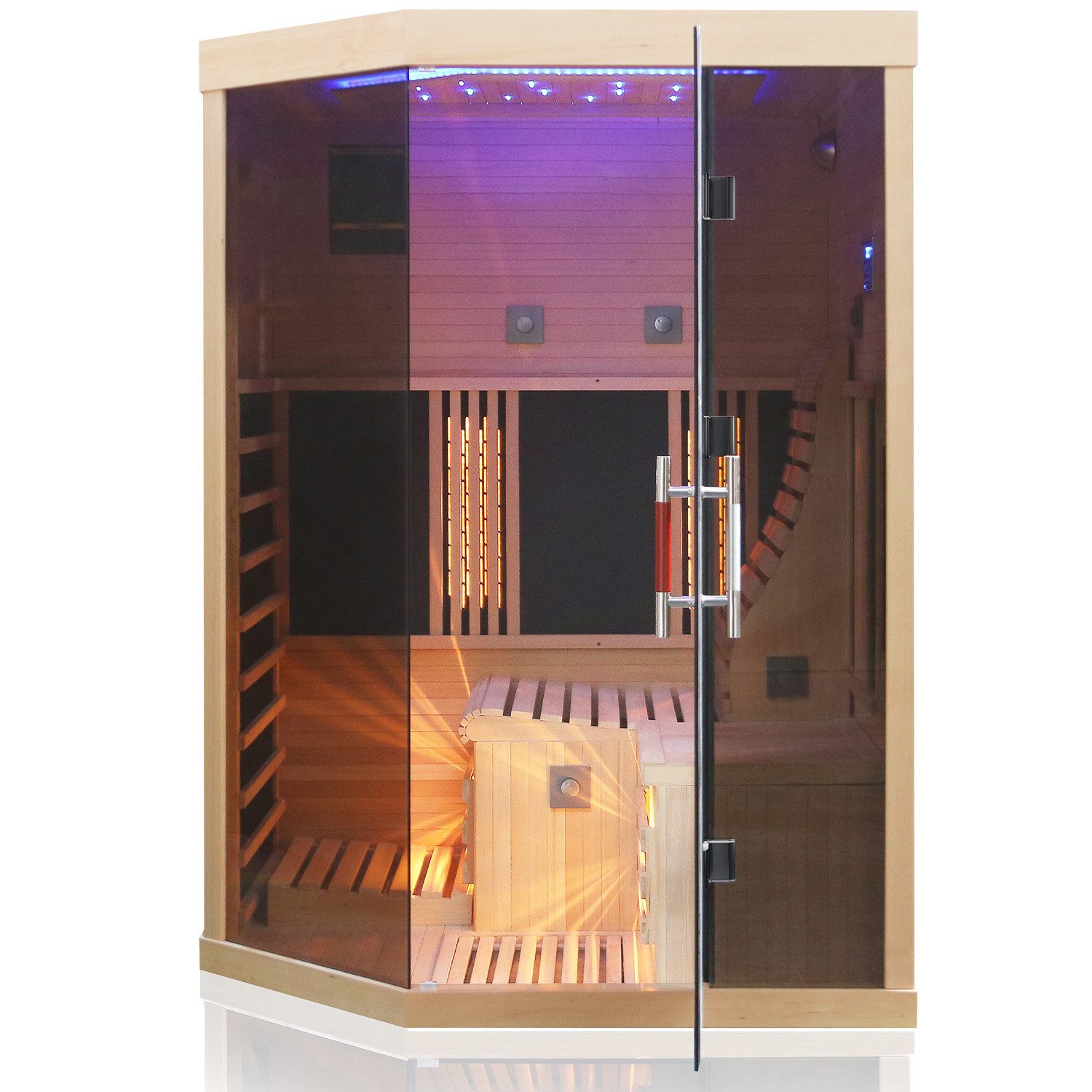 Dewello Infrarotkabine OTTAWA 140x120 Wärmekabine, bis zu 2 Personen, 6 Vollspektrumstrahler, BxTxH: 140 x 120 x 190 cm, (mit Farblichttherapie,Ionisator mit Ozondesinfektion und Aromatherapie, Multimedia und zusätzlich USB-Anschluss & Bluetooth möglich) regulierbar
