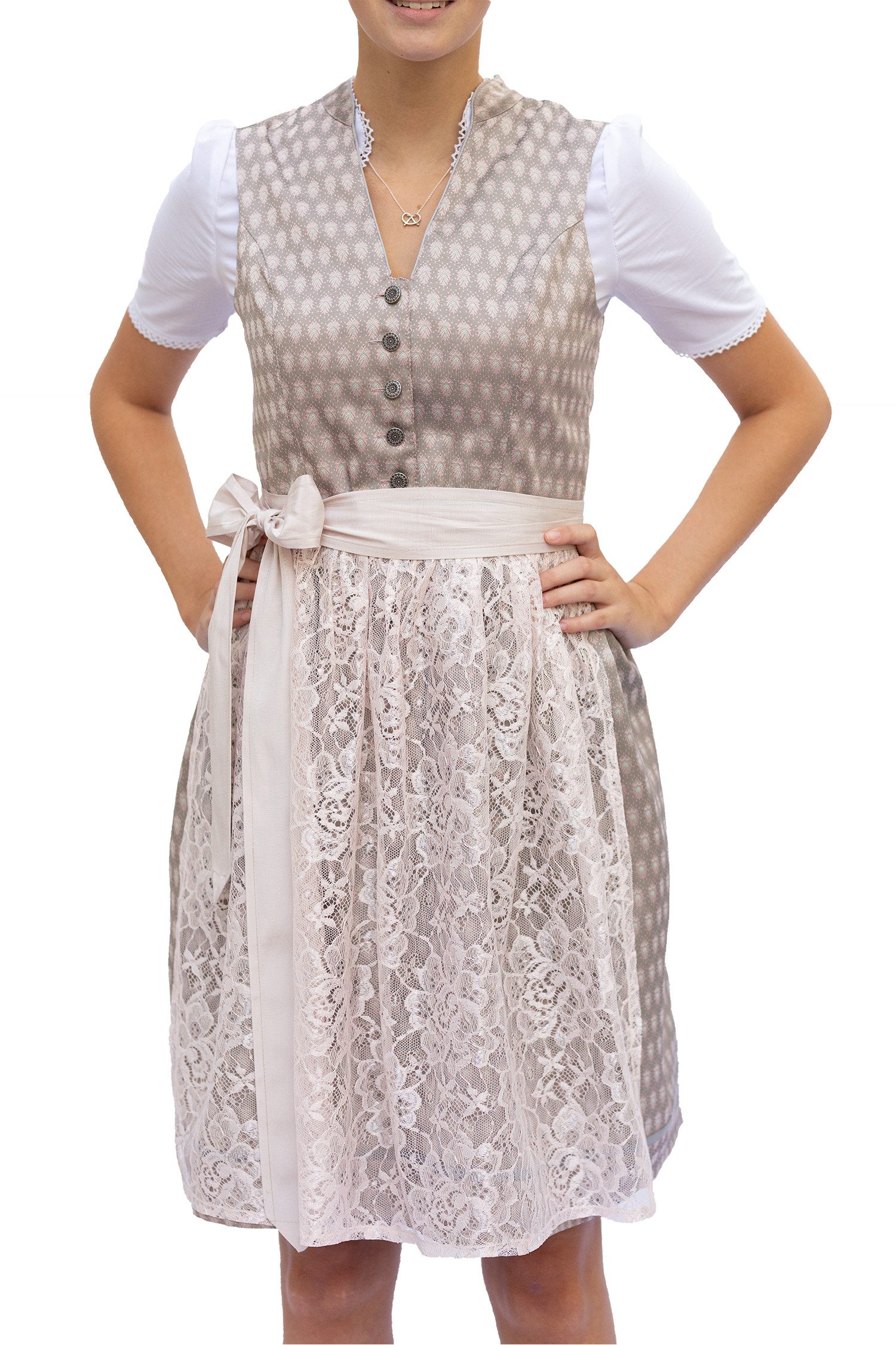 Entari Dirndl 543GT APOLLON Beigegrau geblümt (2tlg)