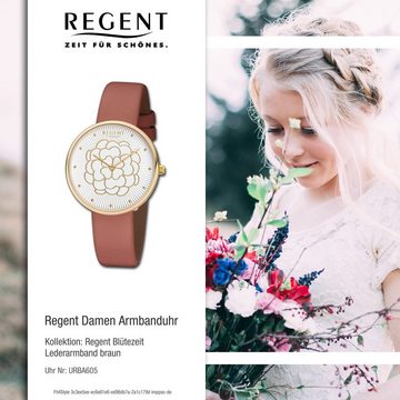Regent Quarzuhr Regent Damen Uhr BA-605 Leder Armbanduhr, Damen Armbanduhr rund, mittel (ca. 36mm), Lederarmband