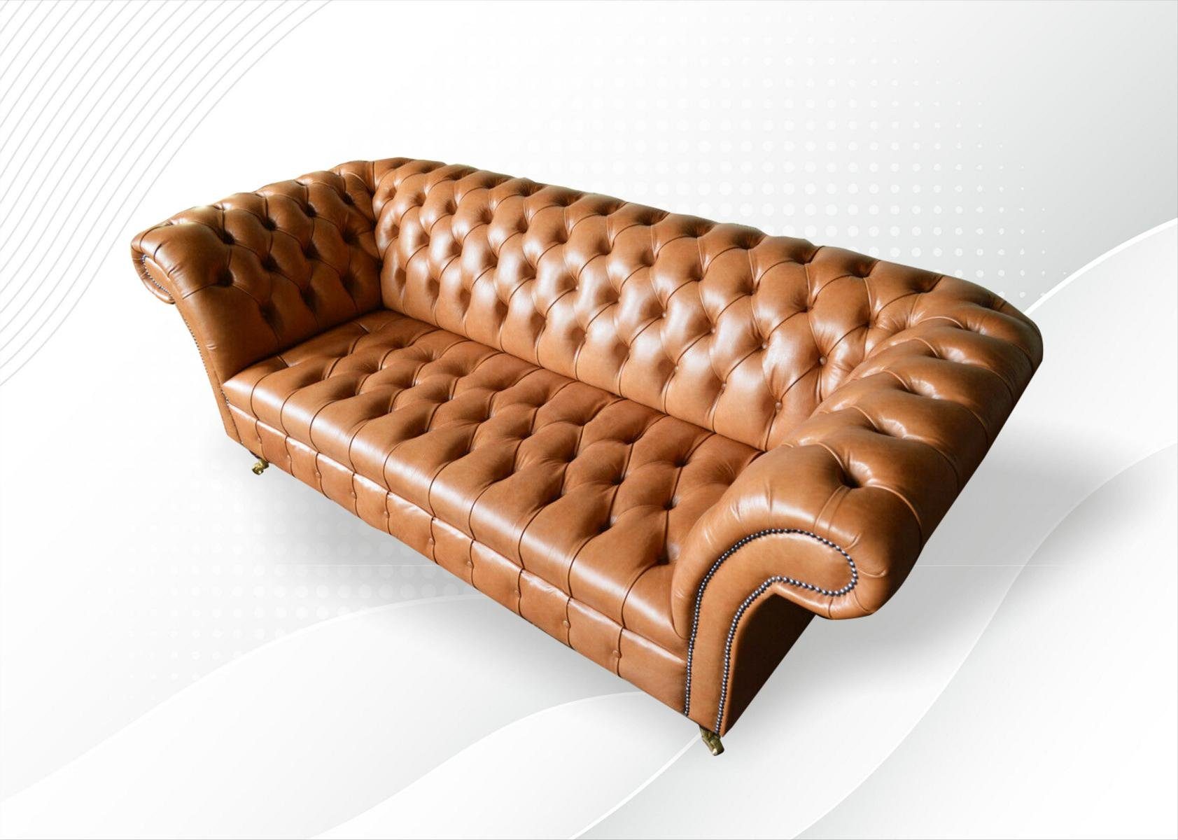 JVmoebel Chesterfield-Sofa Luxuriöses Leder-Sofa im eleganten Design mit goldenen Füßen, Packung, Made in Europa